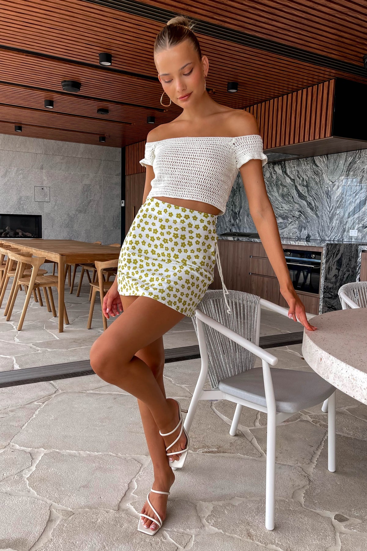 Maraya Skirt, BEIGE, BOTTOMS, COTTON, FLORAL, MINI SKIRT, new arrivals, POLYESTER, PRINT, SKIRTS, WHITE, , Our New Maraya Skirt is only $45.00-We Have The Latest Pants | Shorts | Skirts @ Mishkah Online Fashion Boutique-MISHKAH