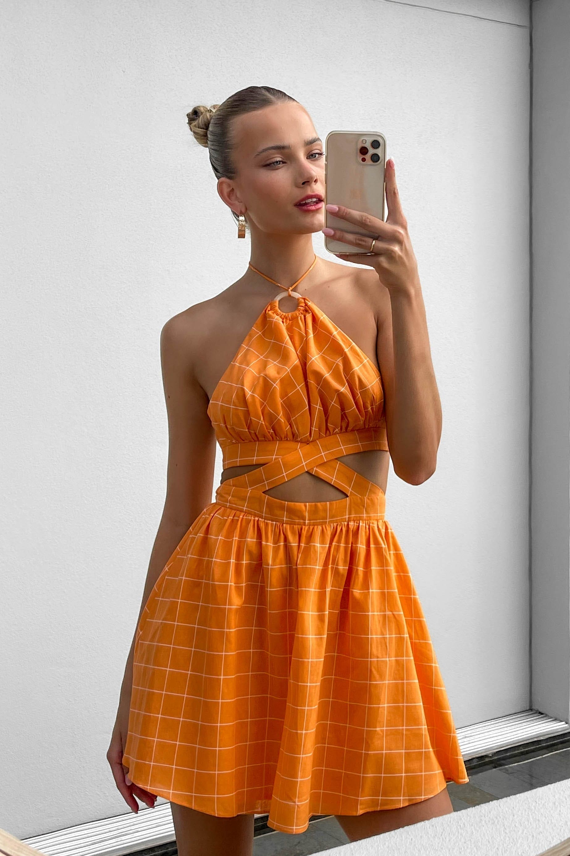 Mari Dress, COTTON AND LINEN, DRESS, DRESSES, LINEN & COTTON, LINEN AND COTTON, MINI DRESS, new arrivals, ORANGE, , -MISHKAH