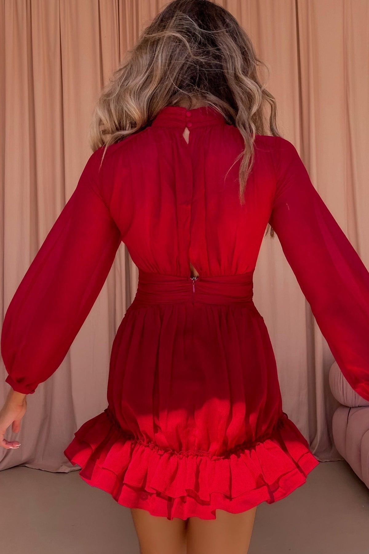 Marinia Dress, BALLOON SLEEVE, DRESS, DRESSES, HIGH NECK, LONG SLEEVE, POLYESTER, RED, RUFFLE, SALE, SPECIAL OCCASION, VINTAGE, Marinia Dress only $76.00 @ MISHKAH ONLINE FASHION BOUTIQUE, Shop The Latest Women&#39;s Dresses - Our New Marinia Dress is only $76.00, @ MISHKAH ONLINE FASHION BOUTIQUE-MISHKAH