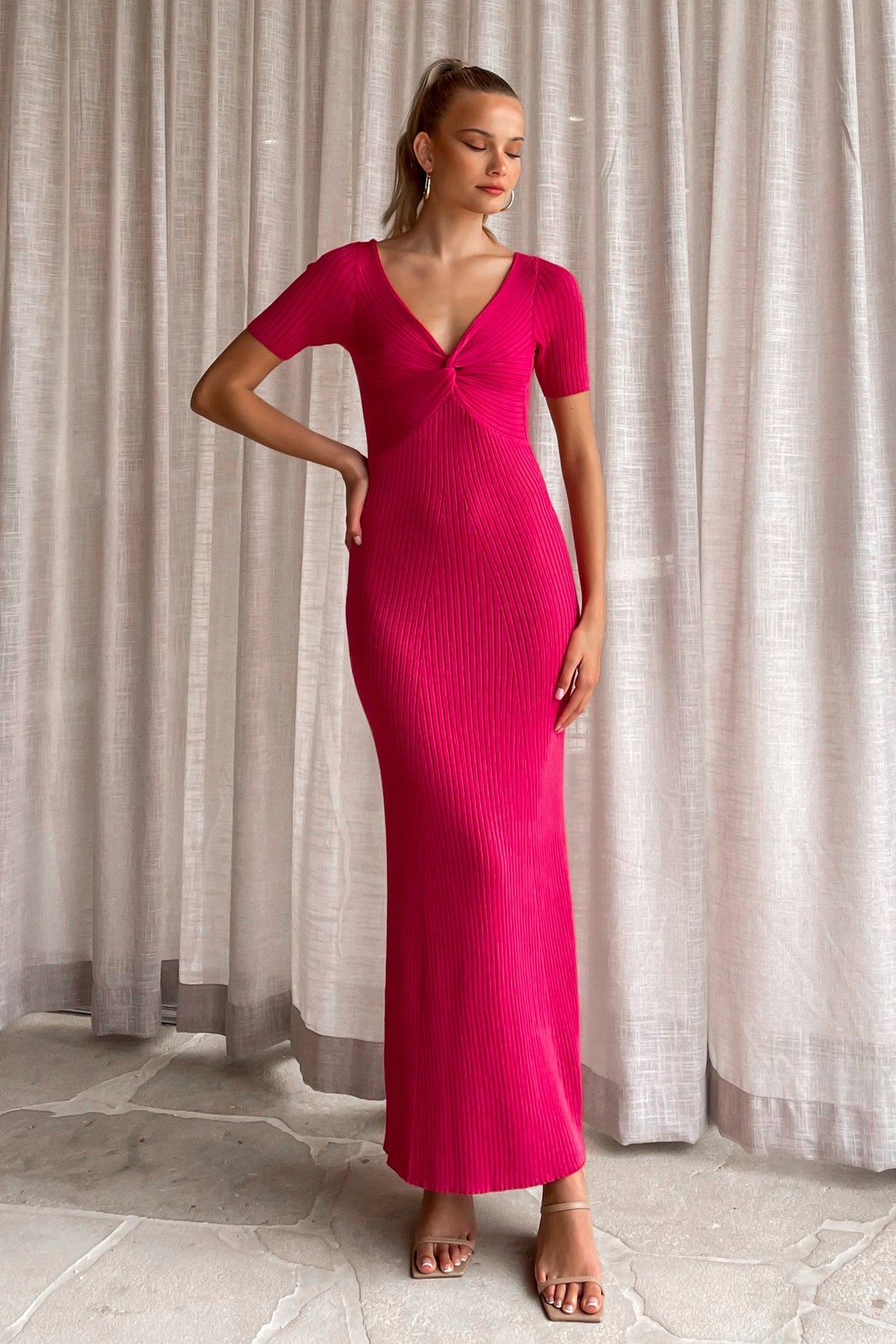 Marionne Dress, BODYCON, DRESS, DRESSES, KNIT, KNITS, MAXI DRESS, new arrivals, PINK, VISCOSE &amp; POLYESTER &amp; NYLON, , -MISHKAH