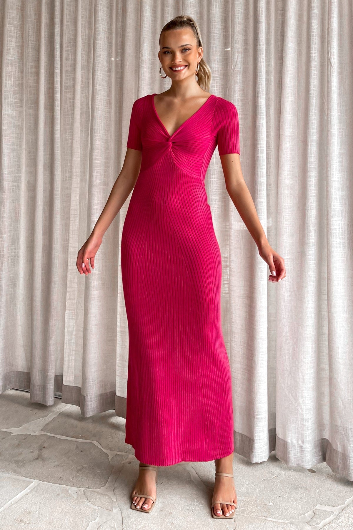 Marionne Dress, BODYCON, DRESS, DRESSES, KNIT, KNITS, MAXI DRESS, new arrivals, PINK, VISCOSE &amp; POLYESTER &amp; NYLON, , -MISHKAH