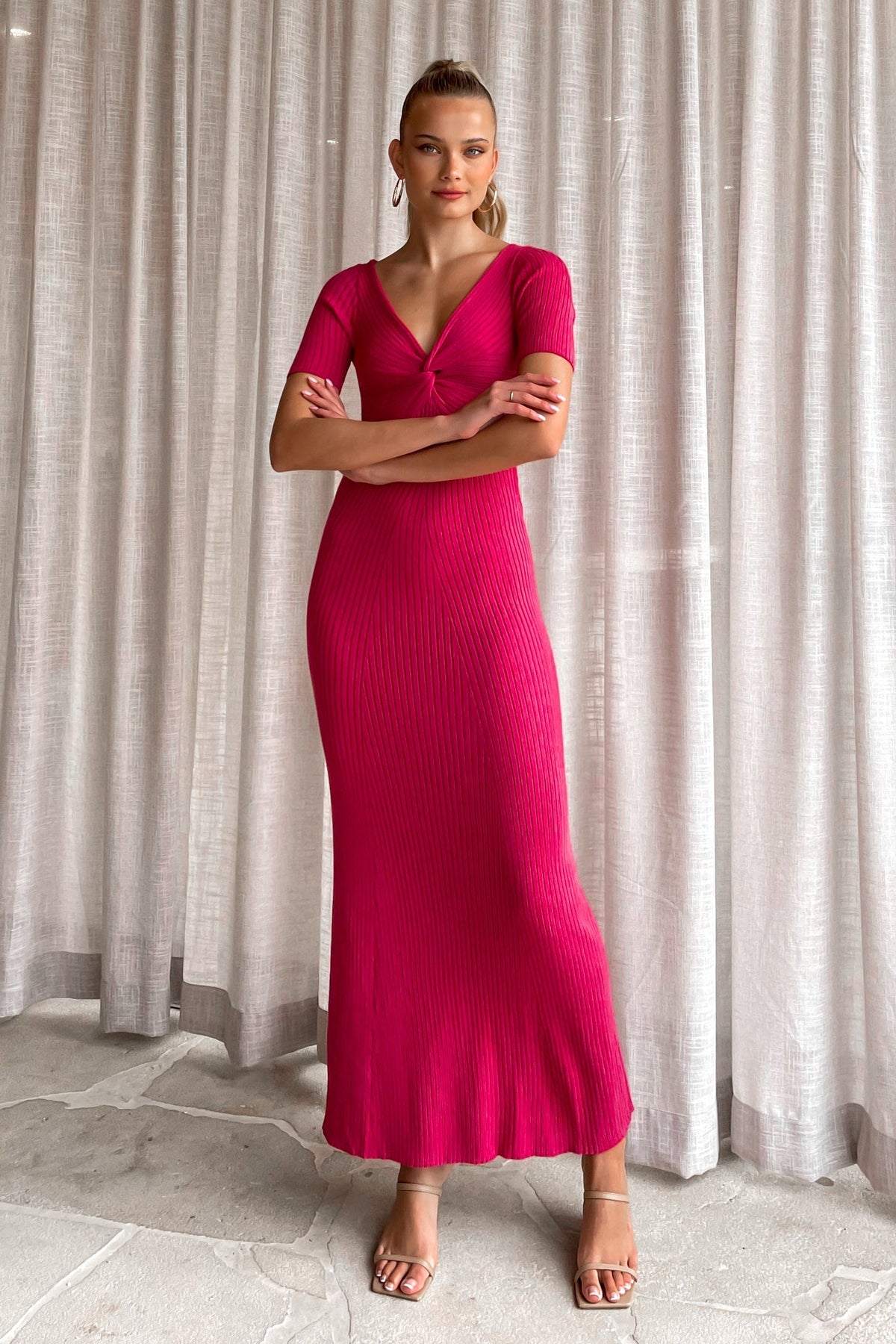 Marionne Dress, BODYCON, DRESS, DRESSES, KNIT, KNITS, MAXI DRESS, new arrivals, PINK, VISCOSE &amp; POLYESTER &amp; NYLON, , -MISHKAH