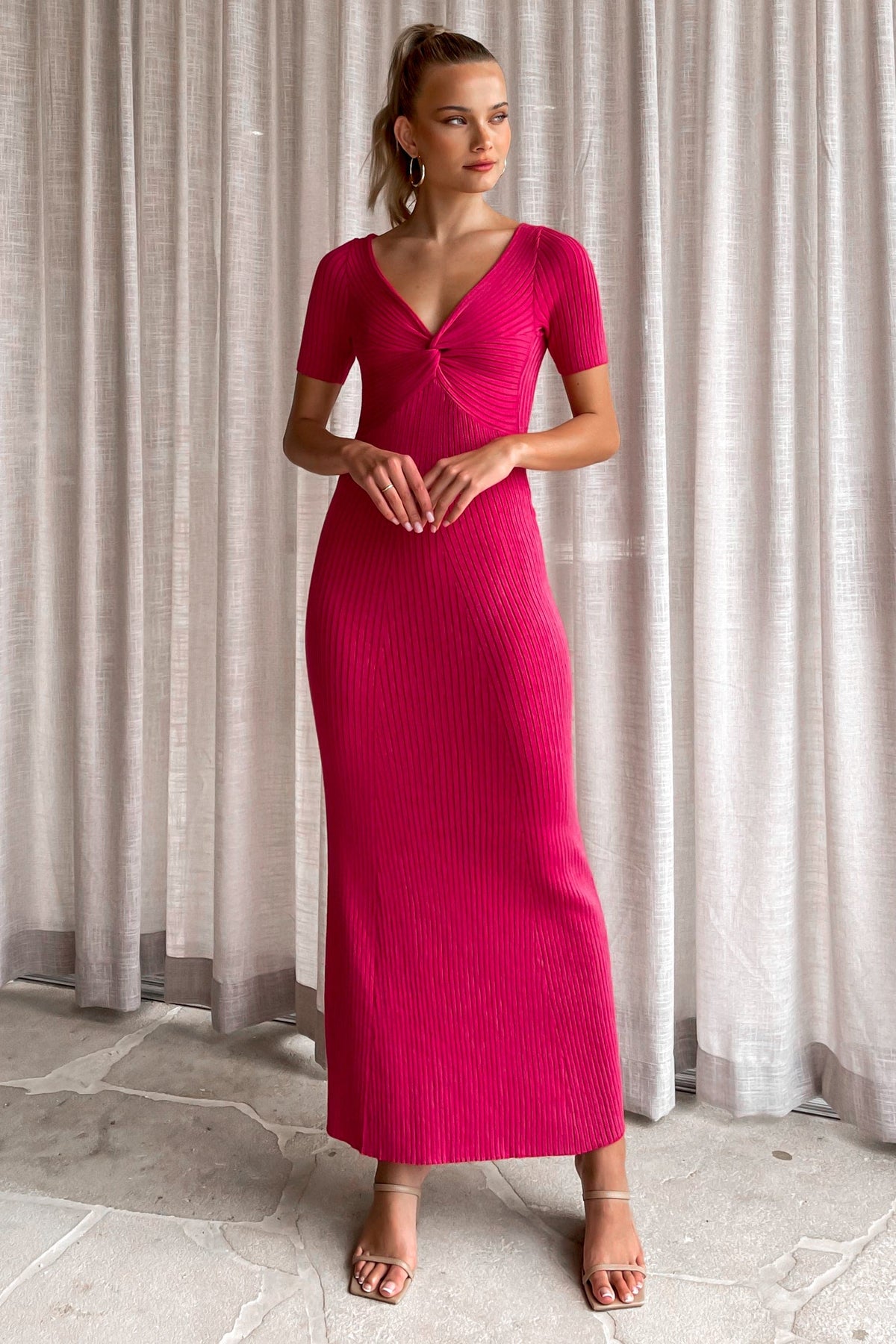 Marionne Dress, BODYCON, DRESS, DRESSES, KNIT, KNITS, MAXI DRESS, new arrivals, PINK, VISCOSE &amp; POLYESTER &amp; NYLON, , -MISHKAH