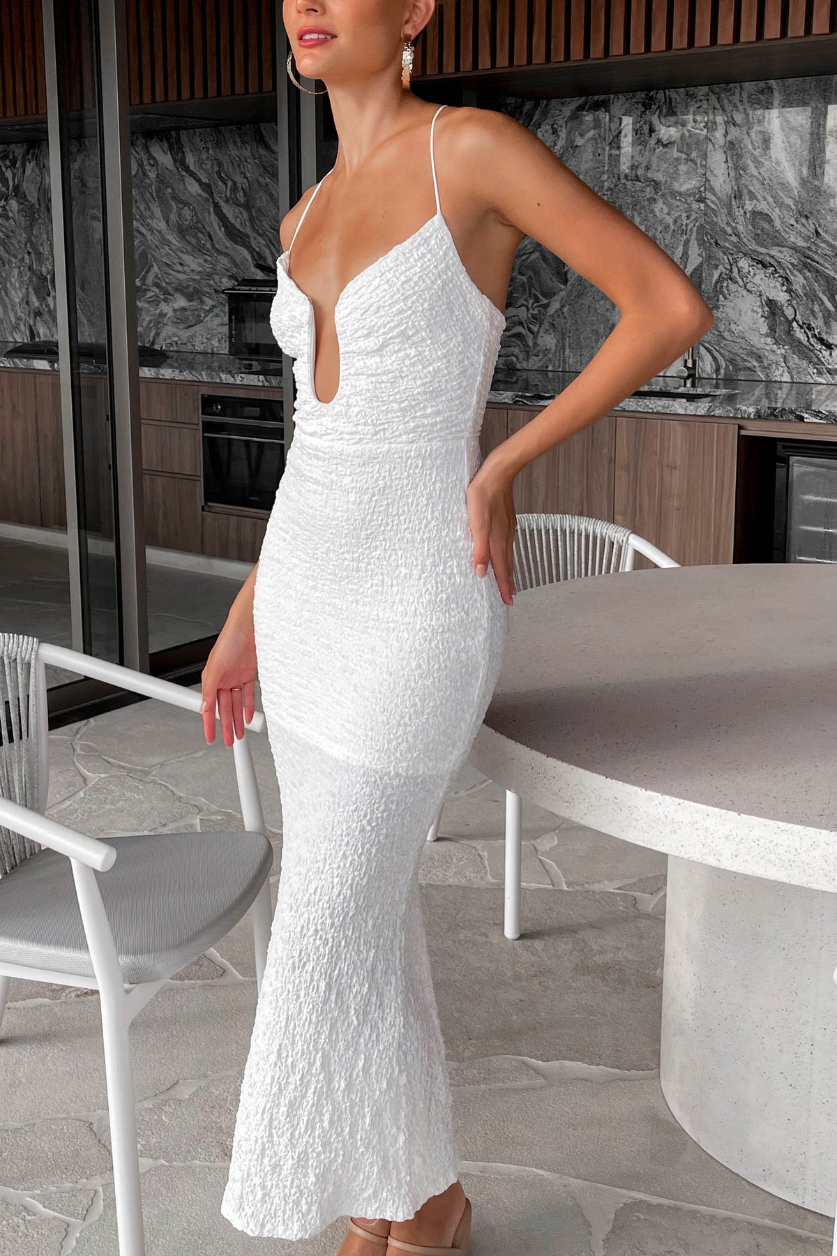 Marthe Dress, DRESS, DRESSES, MIDI DRESS, new arrivals, POLYESTER &amp; SPANDEX, POLYESTER AND SPANDEX, SPANDEX AND POLYESTER, WHITE, , -MISHKAH