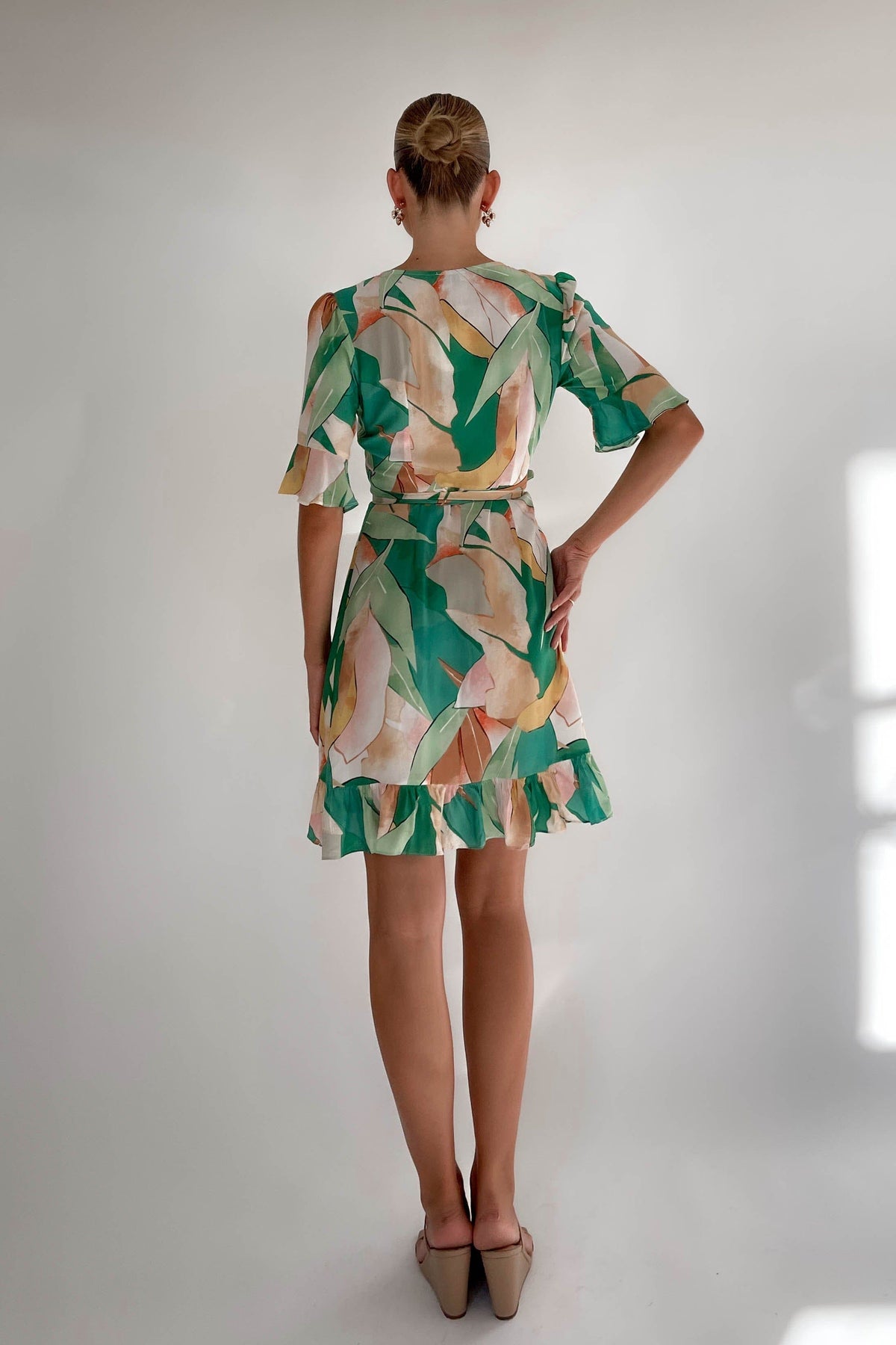 Mcleary Dress, DRESS, DRESSES, GREEN, MINI DRESS, new arrivals, RAYON, WRAP, WRAP DRESS, , -MISHKAH