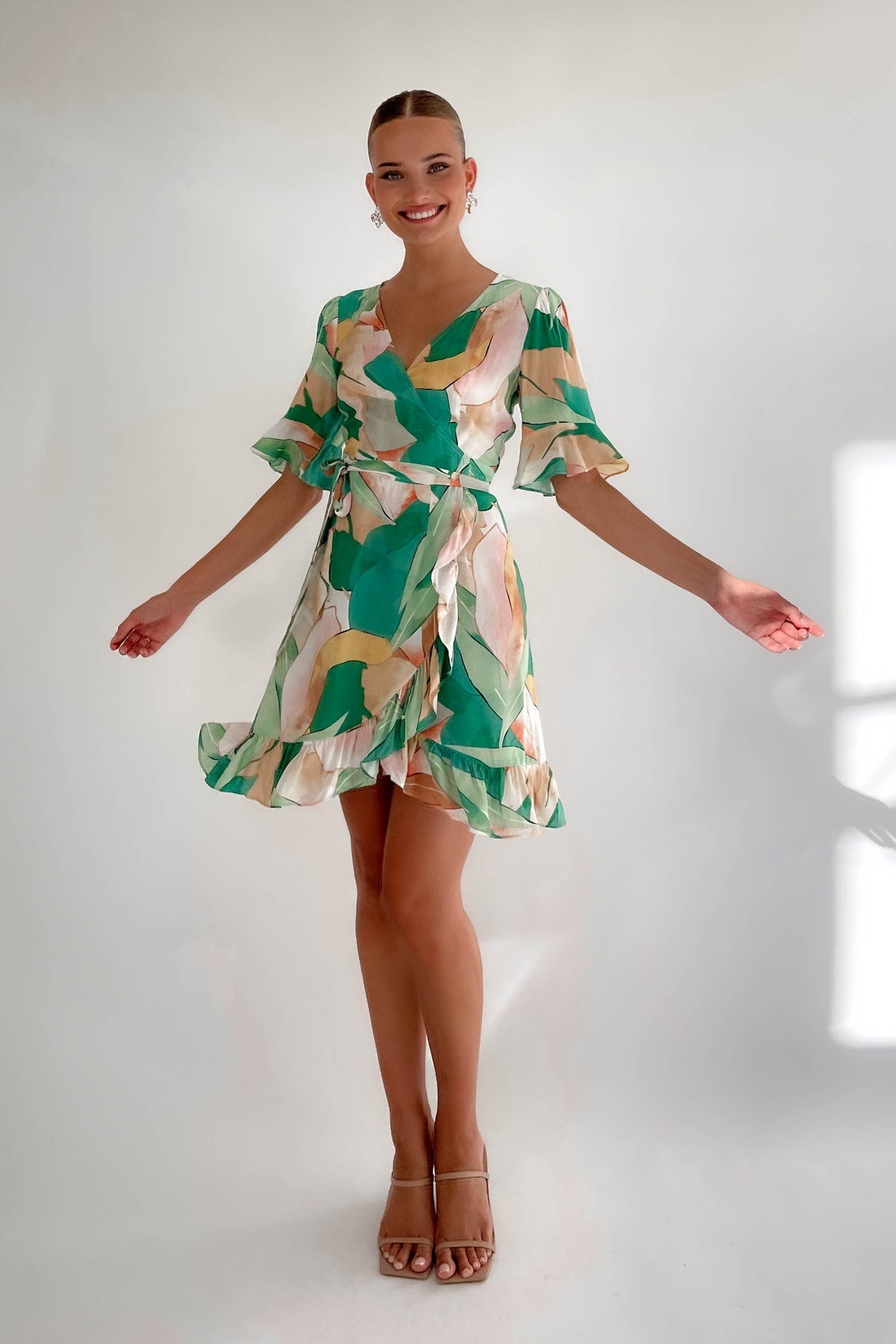 Mcleary Dress, DRESS, DRESSES, GREEN, MINI DRESS, new arrivals, RAYON, WRAP, WRAP DRESS, , -MISHKAH