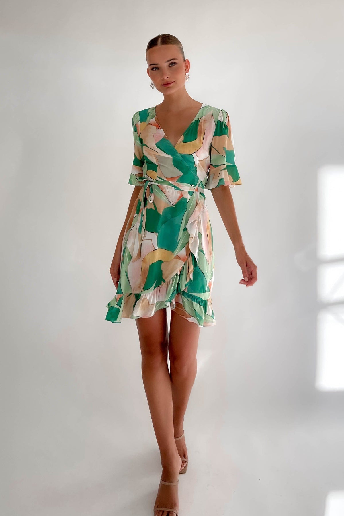 Mcleary Dress, DRESS, DRESSES, GREEN, MINI DRESS, new arrivals, RAYON, WRAP, WRAP DRESS, , -MISHKAH