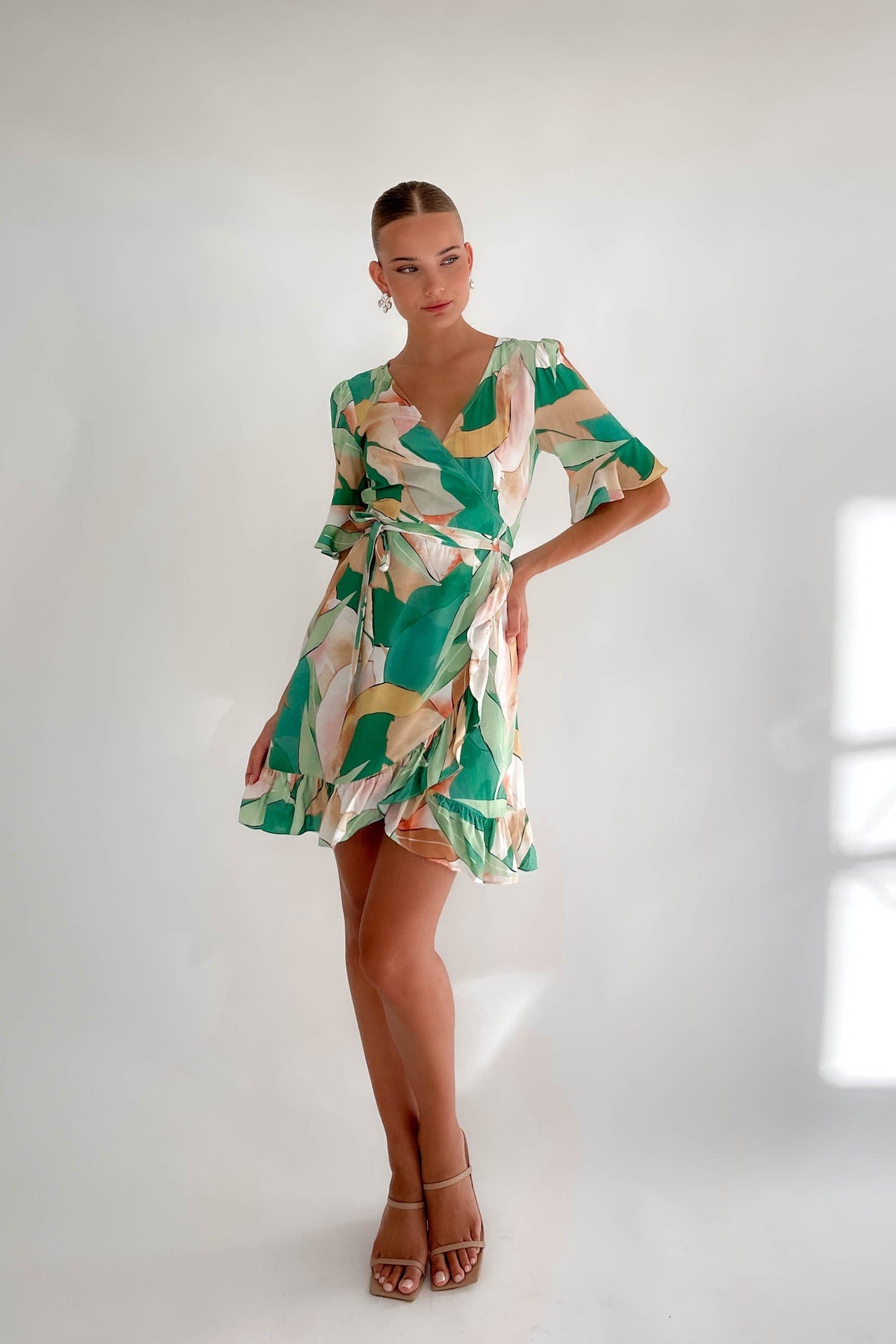 Mcleary Dress, DRESS, DRESSES, GREEN, MINI DRESS, new arrivals, RAYON, WRAP, WRAP DRESS, , -MISHKAH