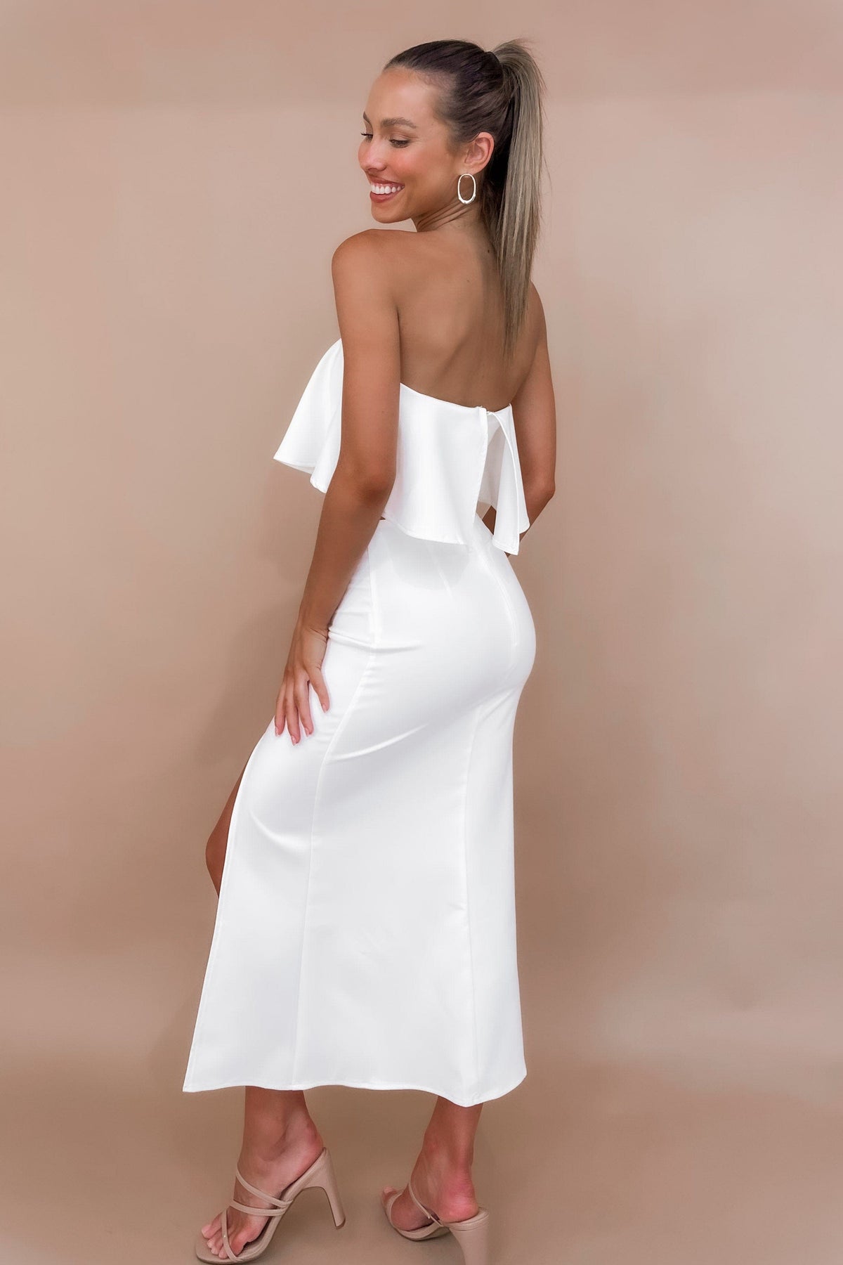 Mellie Set, BOTTOMS, CROP TOP, CROP TOPS, HIGH WAISTED SETS, MIDI SKIRT, new arrivals, POLYESTER &amp; SPANDEX, POLYESTER AND SPANDEX, SETS, SKIRTS, SPANDEX AND POLYESTER, TOP, TOPS, WHITE, , -MISHKAH