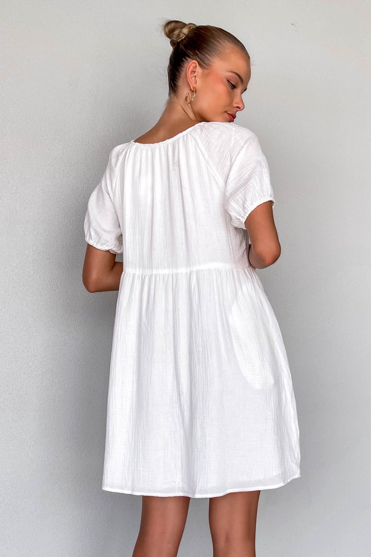 Millane Dress, BALLOON SLEEVE, COTTON &amp; POLYESTER, COTTON AND POLYESTER, DRESS, DRESSES, MINI DRESS, new arrivals, POLYESTER AND COTTON, WHITE, , -MISHKAH