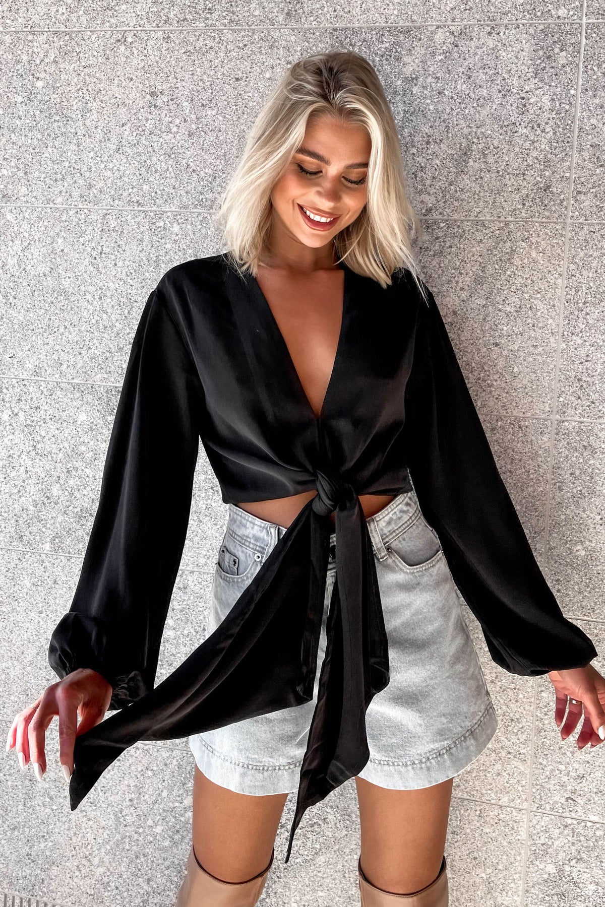 Millie Top, BLACK, COTTON AND POLYESTER, CROP TOP, CROP TOPS, CROPPED, LONG SLEEVE, new arrivals, TOP, TOPS, WRAP TOPS, , -MISHKAH