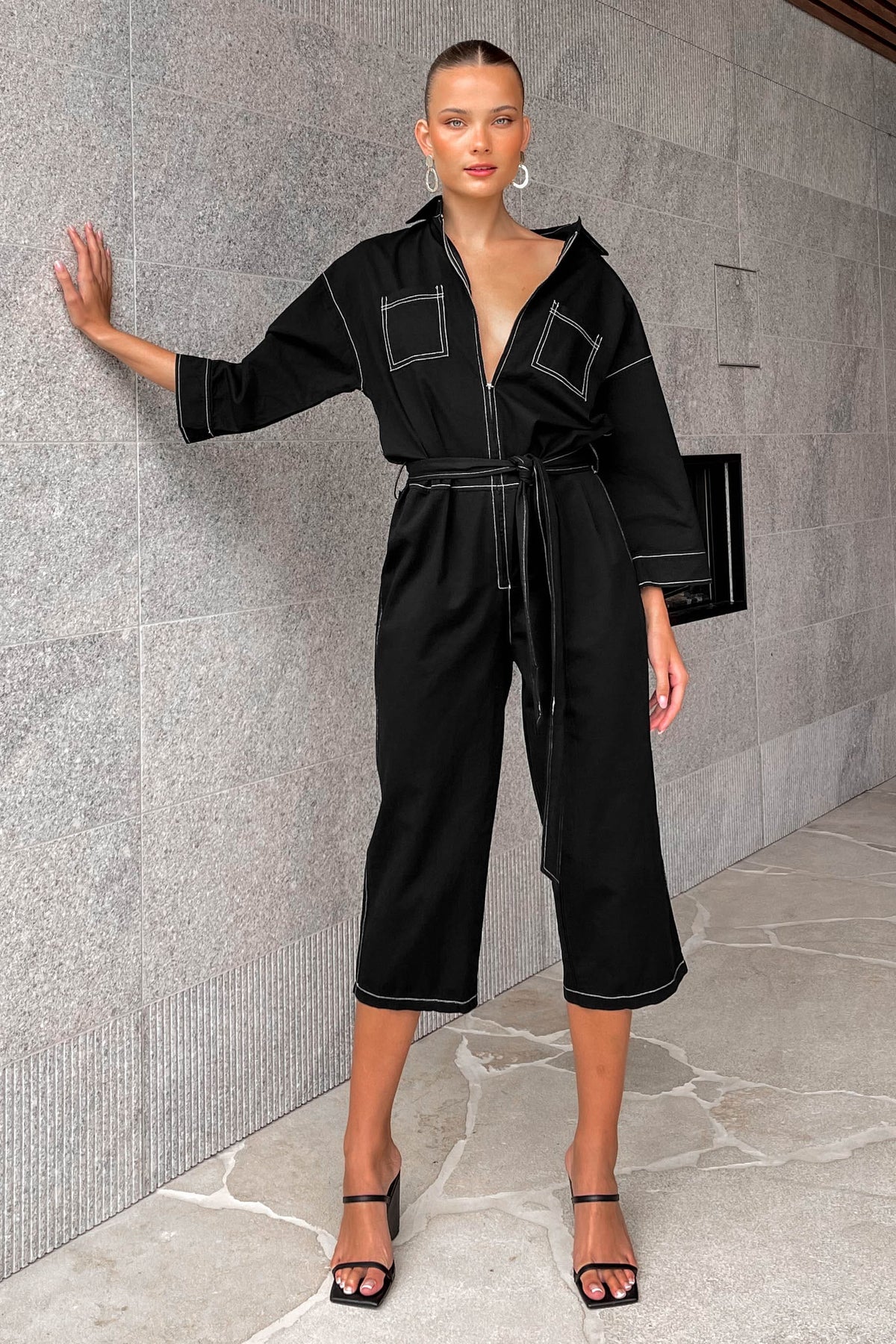 Monique Jumpsuit, BLACK, COTTON, JUMPSUIT, JUMPSUITS, LONG SLEEVE, new arrivals, , -MISHKAH