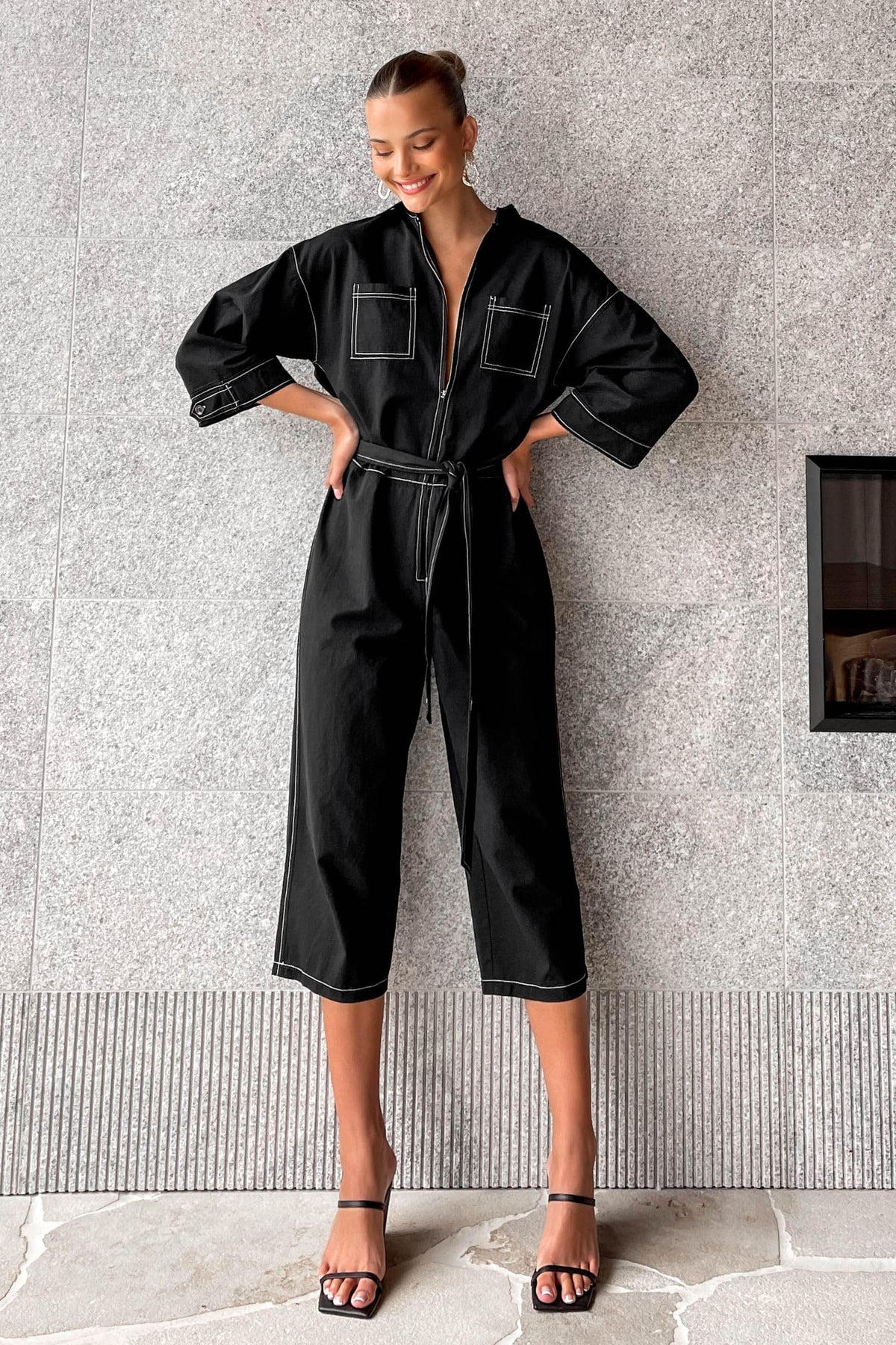 Monique Jumpsuit, BLACK, COTTON, JUMPSUIT, JUMPSUITS, LONG SLEEVE, new arrivals, , -MISHKAH