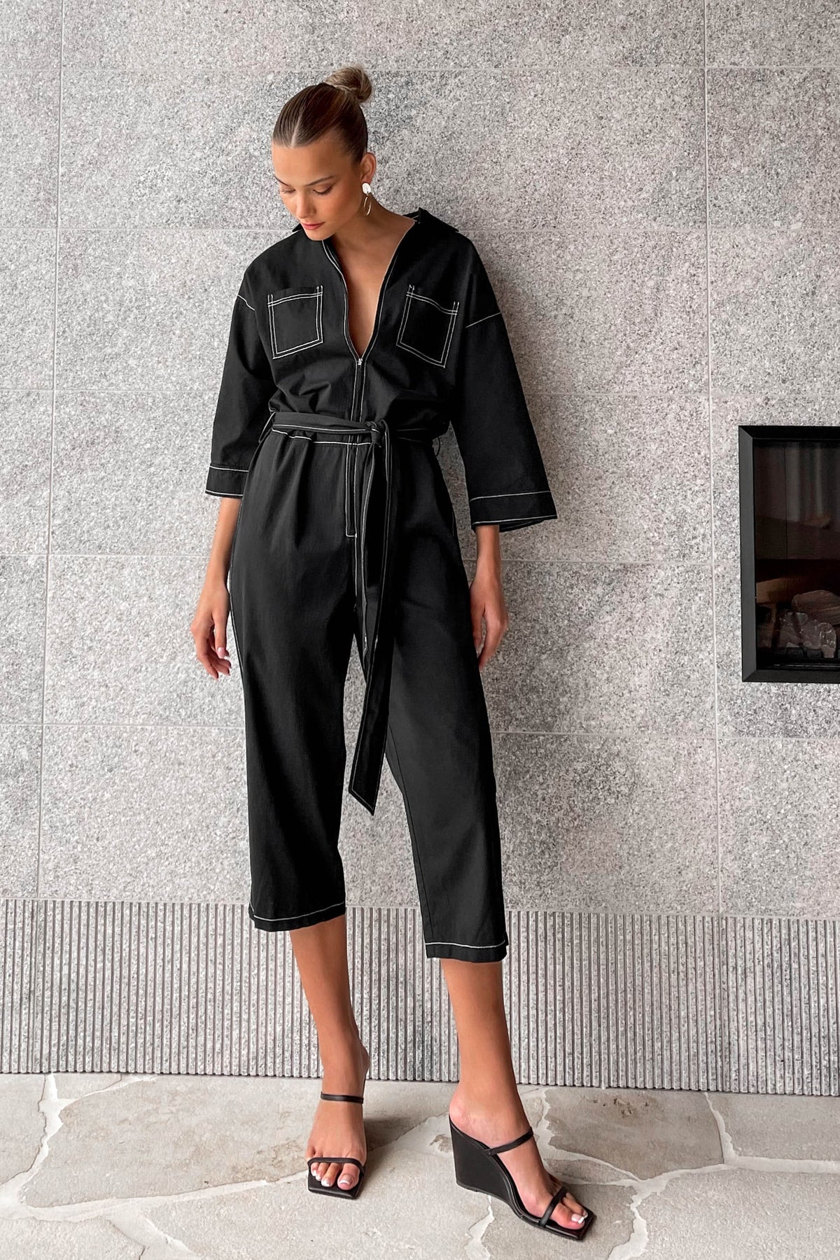 Monique Jumpsuit, BLACK, COTTON, JUMPSUIT, JUMPSUITS, LONG SLEEVE, new arrivals, , -MISHKAH