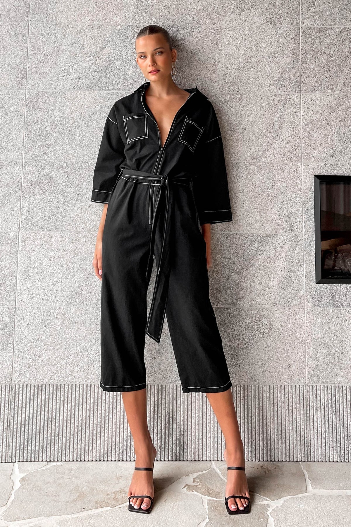 Monique Jumpsuit, BLACK, COTTON, JUMPSUIT, JUMPSUITS, LONG SLEEVE, new arrivals, , -MISHKAH