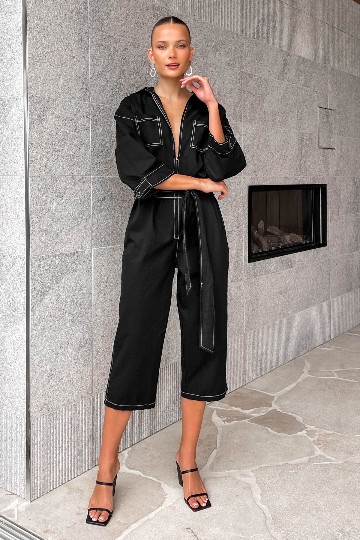 Monique Jumpsuit, BLACK, COTTON, JUMPSUIT, JUMPSUITS, LONG SLEEVE, new arrivals, , -MISHKAH