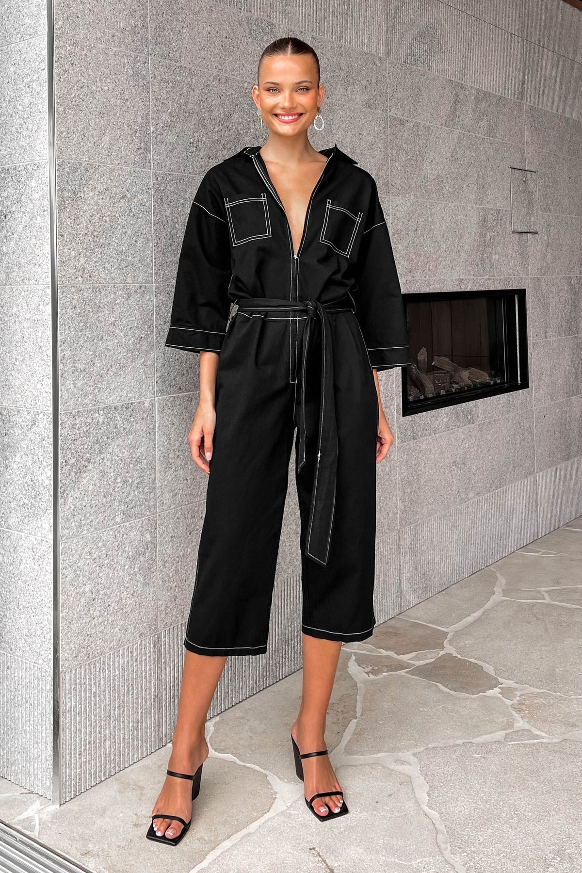 Monique Jumpsuit, BLACK, COTTON, JUMPSUIT, JUMPSUITS, LONG SLEEVE, new arrivals, , -MISHKAH