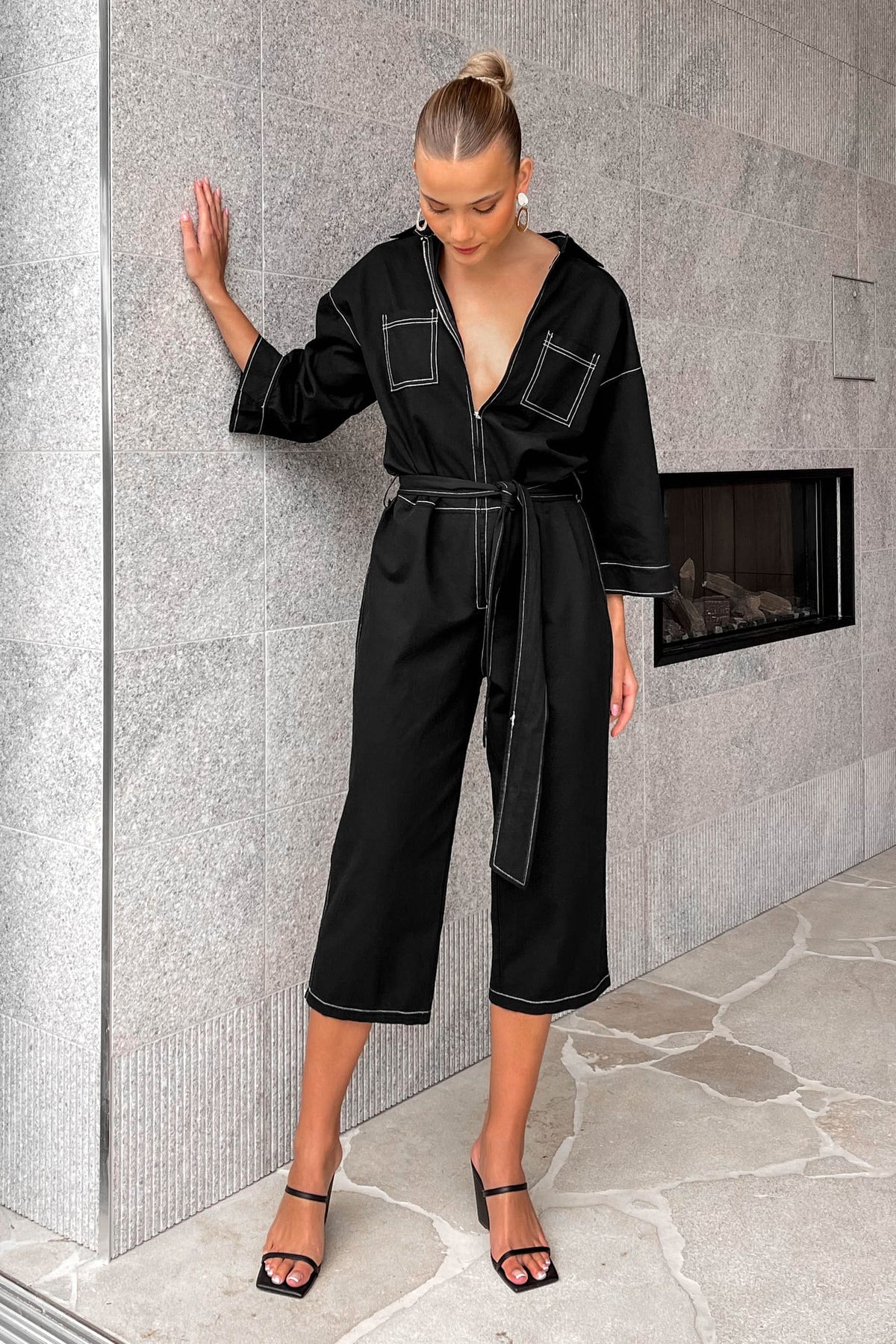 Monique Jumpsuit, BLACK, COTTON, JUMPSUIT, JUMPSUITS, LONG SLEEVE, new arrivals, , -MISHKAH