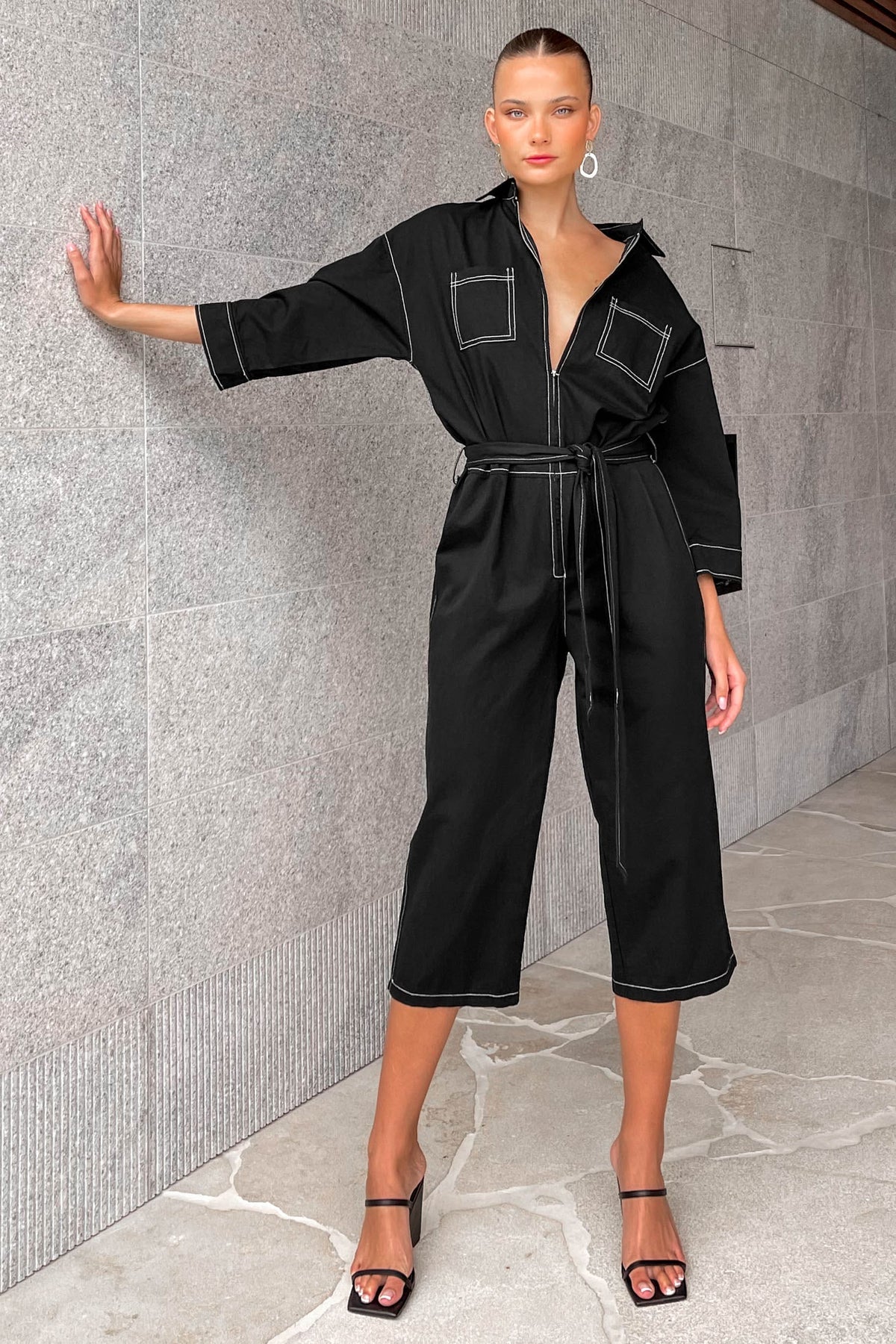 Monique Jumpsuit, BLACK, COTTON, JUMPSUIT, JUMPSUITS, LONG SLEEVE, new arrivals, , -MISHKAH