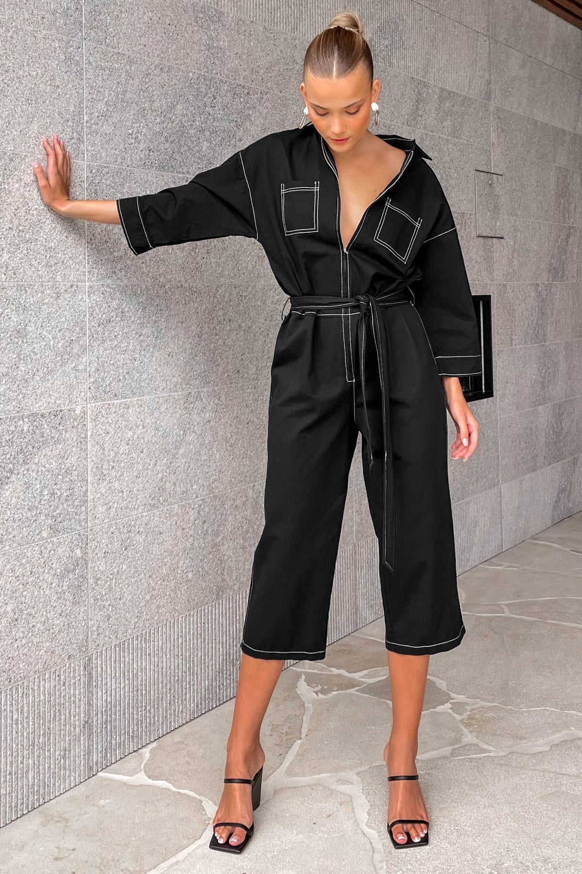 Monique Jumpsuit, BLACK, COTTON, JUMPSUIT, JUMPSUITS, LONG SLEEVE, new arrivals, , -MISHKAH