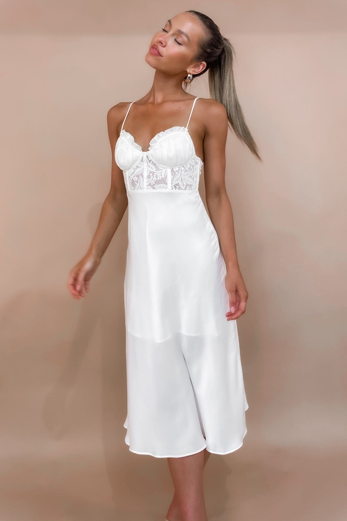 Myco Dress, DRESS, DRESSES, MIDI DRESS, new arrivals, POLYESTER, WHITE, , -MISHKAH