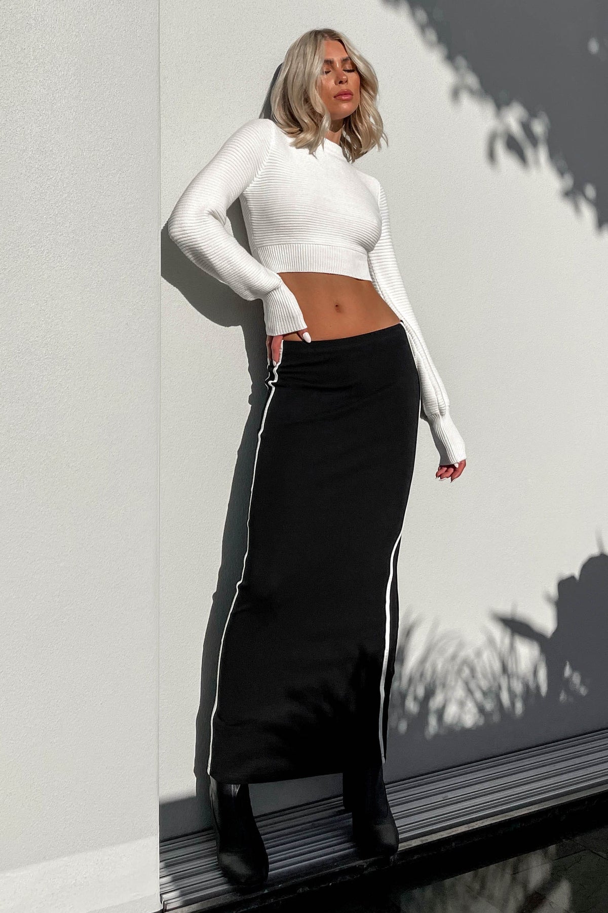 Myla Top, BASIC TOPS, CASUAL TOPS, CROP TOP, CROP TOPS, KNIT, KNITS, KNITTED, KNITWEAR, LONG SLEEVE, new arrivals, TOP, TOPS, VISCOSE AND POLYESTER AND NYLON, WHITE, , -MISHKAH