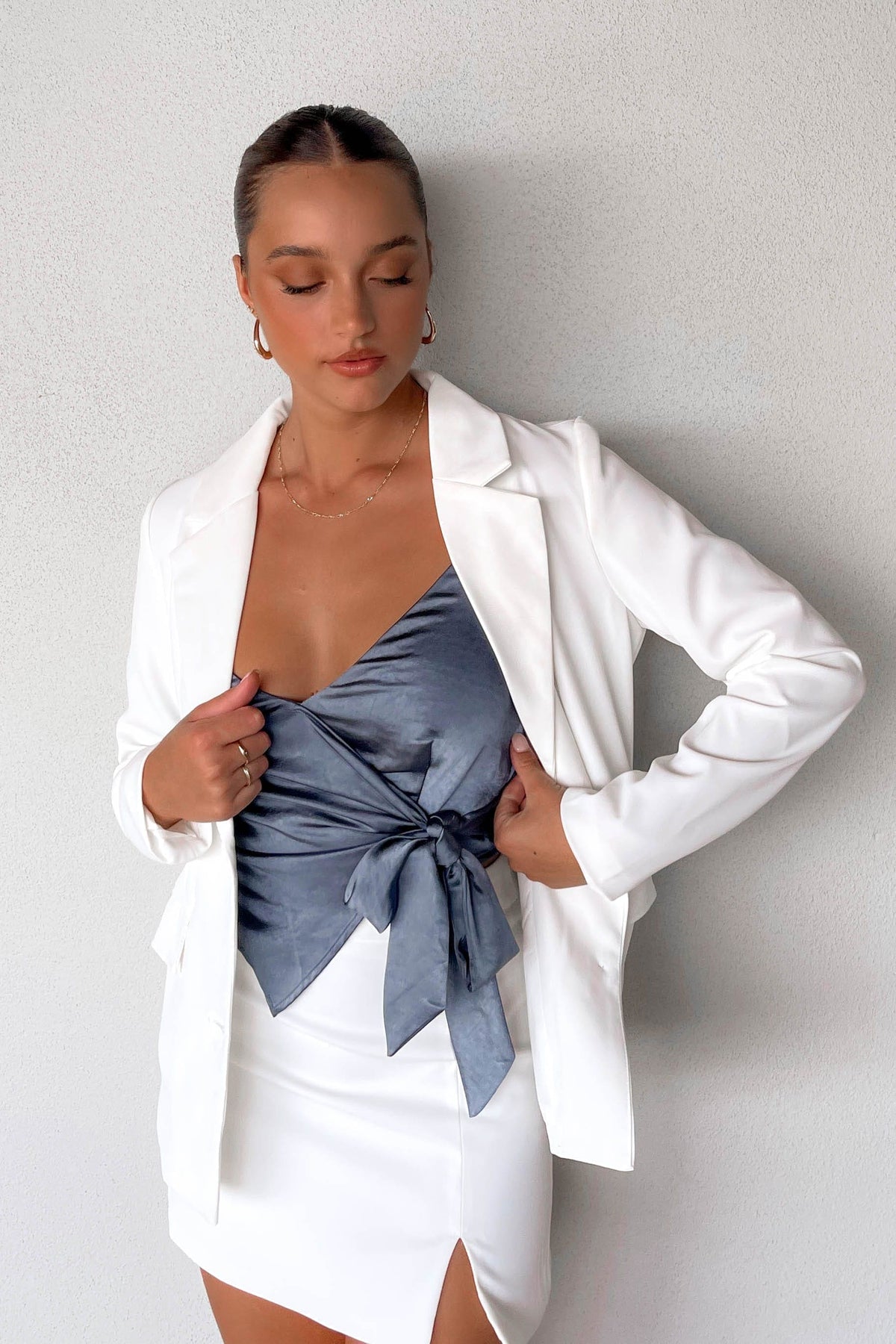 Nathaley Blazer, BLAZER, BLAZERS, JACKET, JACKETS, new arrivals, POLYESTER, WHITE, , -MISHKAH