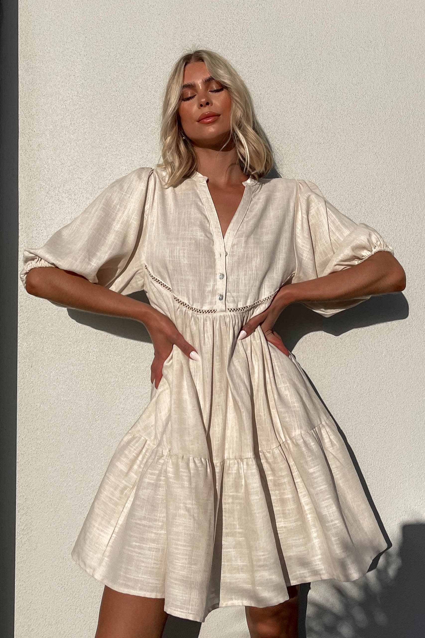 Naya Dress, BEIGE, CASUAL DRESSES, DRESS, DRESSES, LONG SLEEVE, MINI DRESS, new arrivals, , -MISHKAH