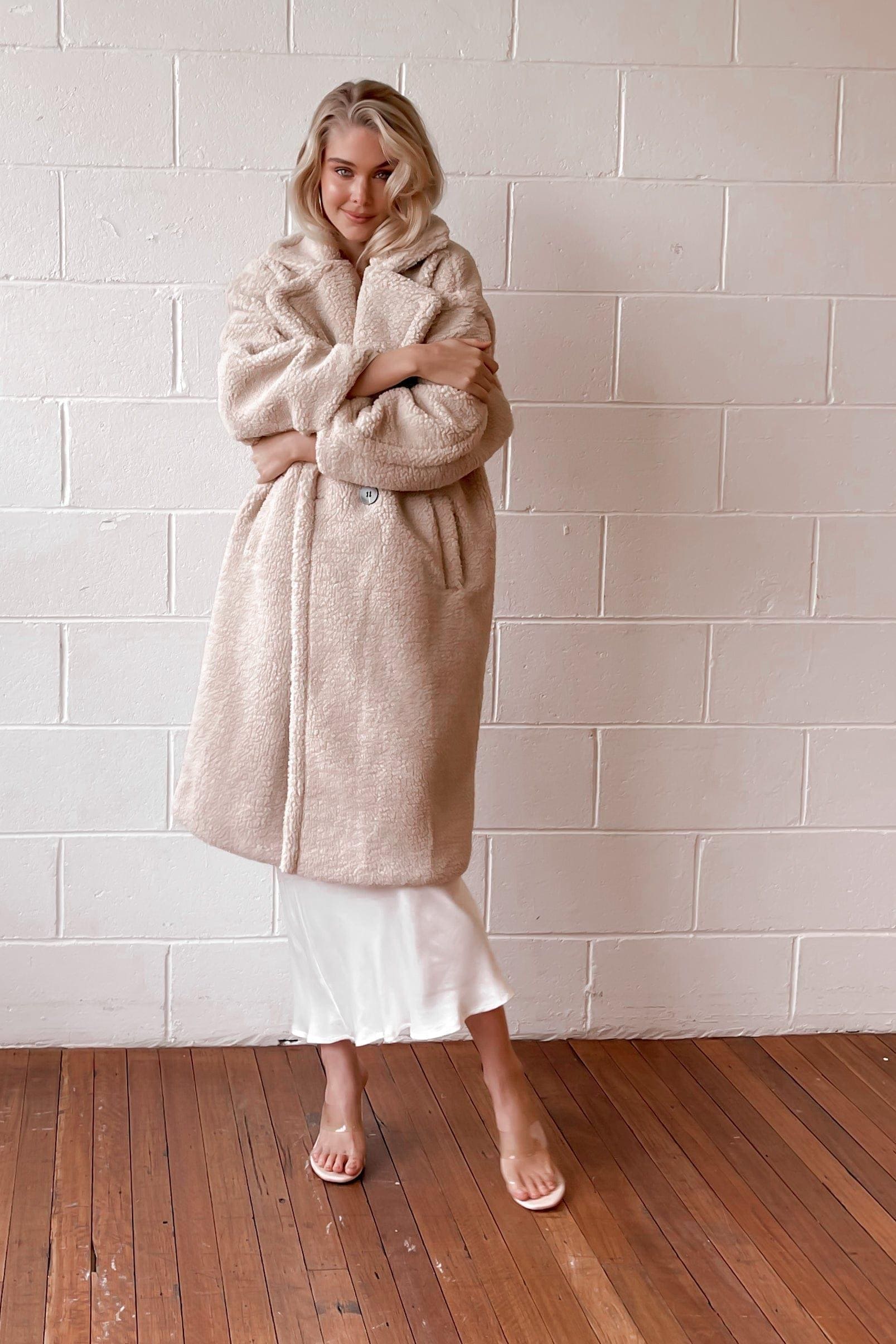 Olicia Coat, BEIGE, COAT, JACKETS, LONG SLEEVE, POLYESTER, , -MISHKAH