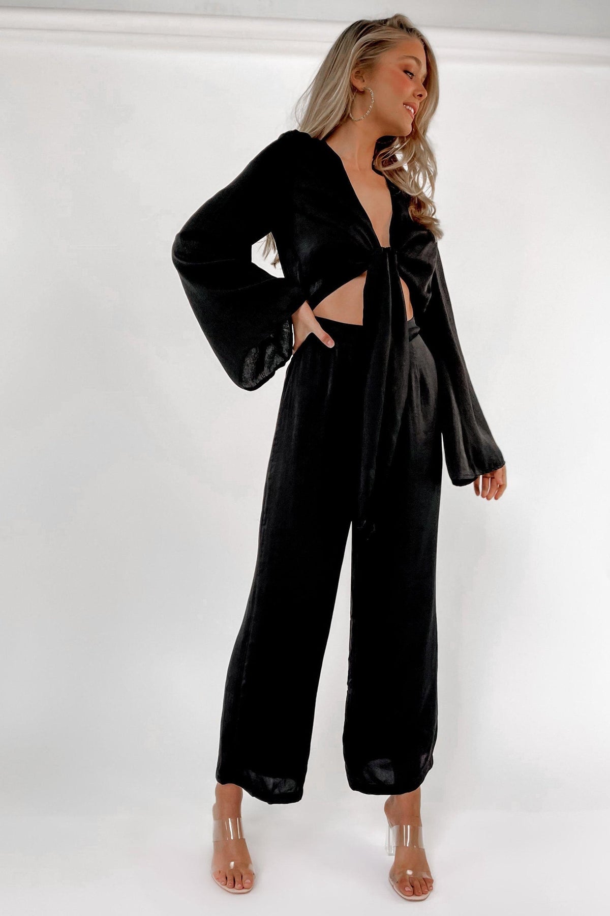 One Last Time Jumpsuit, BLACK, JUMPSUITS, LONG SLEEVE, POLYESTER, RAYON, Sale, Shop The Latest One Last Time Jumpsuit Only 130.00 from MISHKAH, -MISHKAH