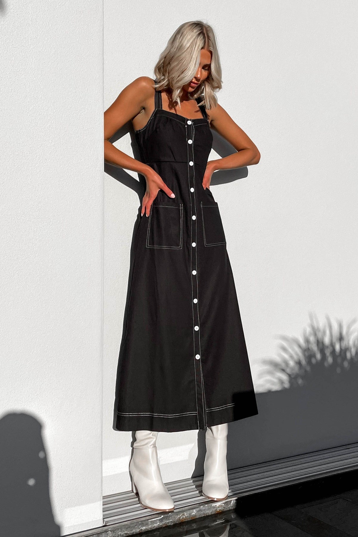 Ottile Dress, BLACK, DRESS, DRESSES, MAXI DRESS, MIDI DRESS, new arrivals, VISCOSE AND LINEN AND COTTON AND POLYESTER, , -MISHKAH