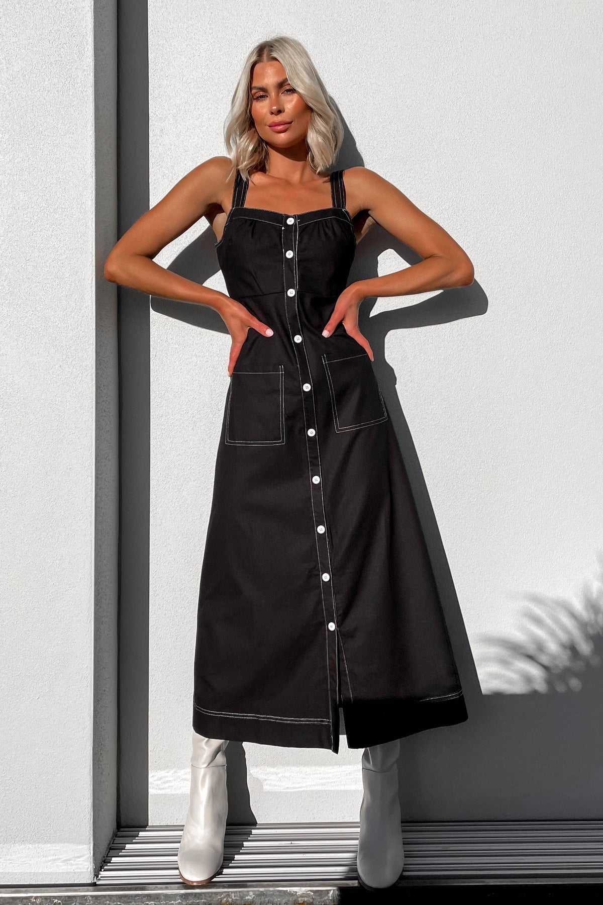 Ottile Dress, BLACK, DRESS, DRESSES, MAXI DRESS, MIDI DRESS, new arrivals, VISCOSE AND LINEN AND COTTON AND POLYESTER, , -MISHKAH