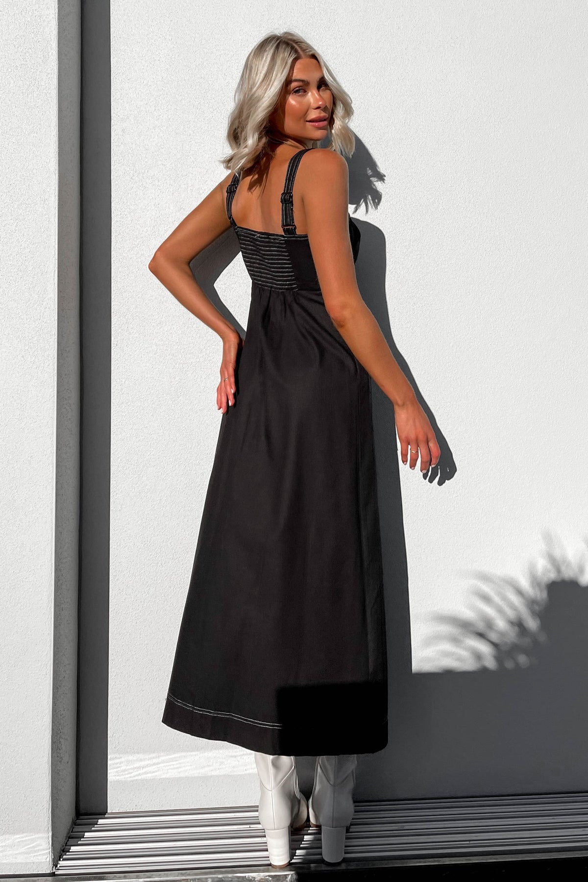 Ottile Dress, BLACK, DRESS, DRESSES, MAXI DRESS, MIDI DRESS, new arrivals, VISCOSE AND LINEN AND COTTON AND POLYESTER, , -MISHKAH