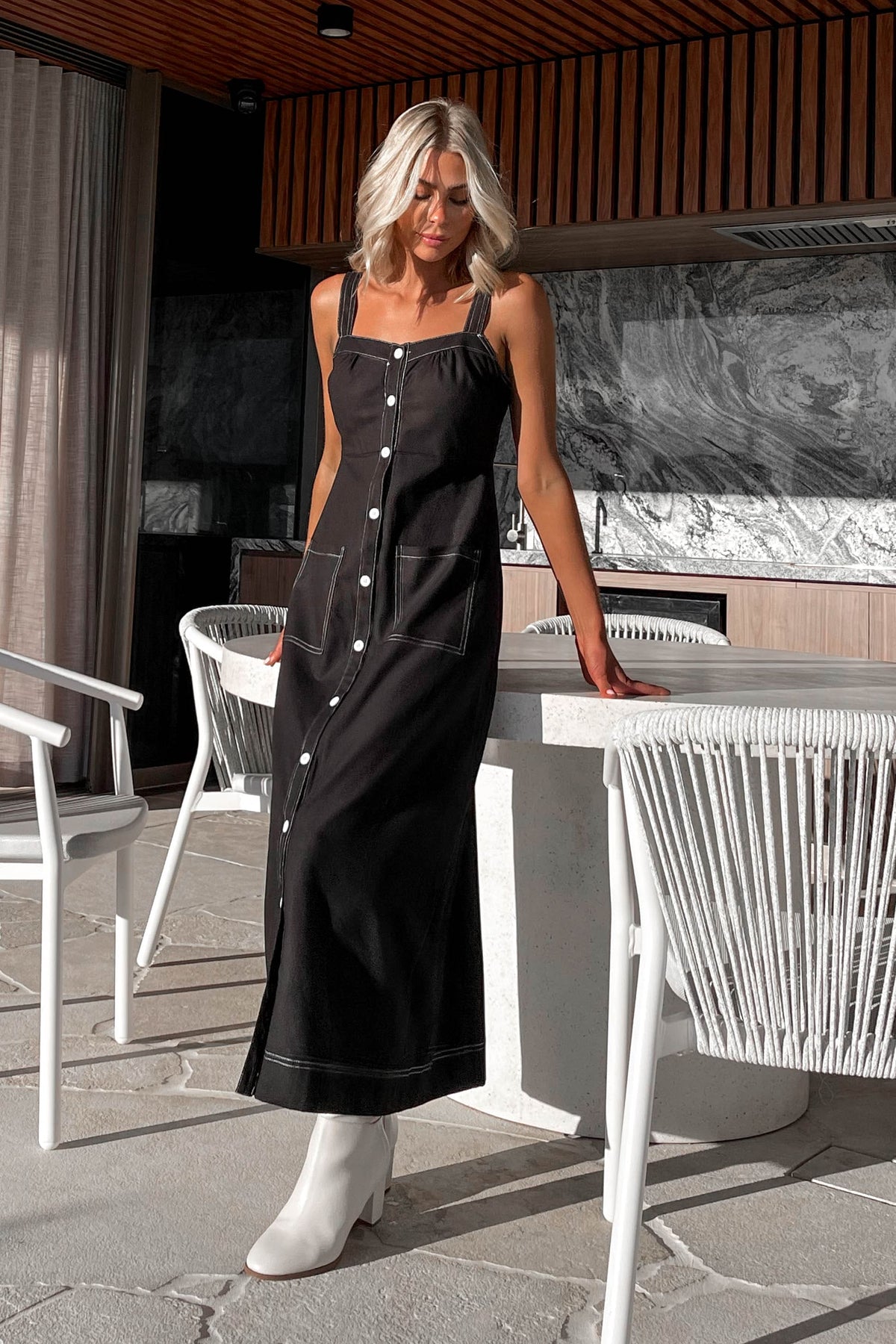 Ottile Dress, BLACK, DRESS, DRESSES, MAXI DRESS, MIDI DRESS, new arrivals, VISCOSE AND LINEN AND COTTON AND POLYESTER, , -MISHKAH