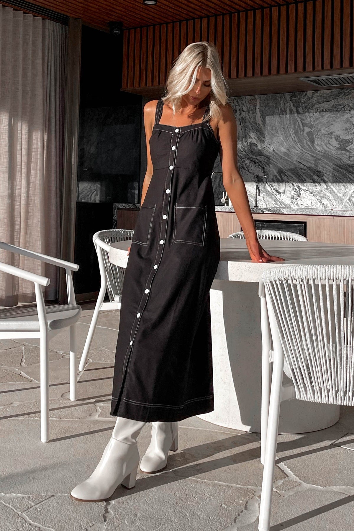 Ottile Dress, BLACK, DRESS, DRESSES, MAXI DRESS, MIDI DRESS, new arrivals, VISCOSE AND LINEN AND COTTON AND POLYESTER, , -MISHKAH