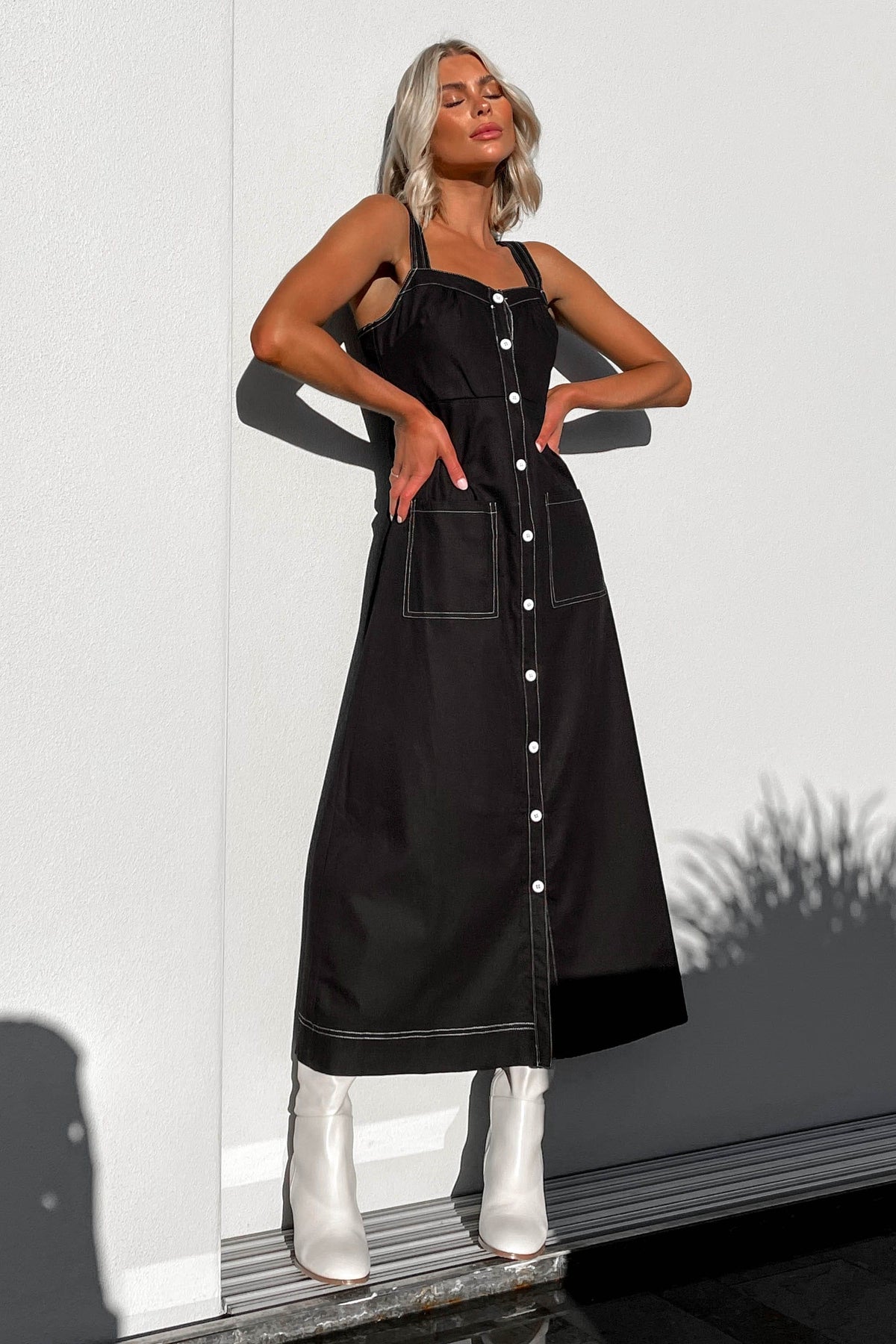 Ottile Dress, BLACK, DRESS, DRESSES, MAXI DRESS, MIDI DRESS, new arrivals, VISCOSE AND LINEN AND COTTON AND POLYESTER, , -MISHKAH