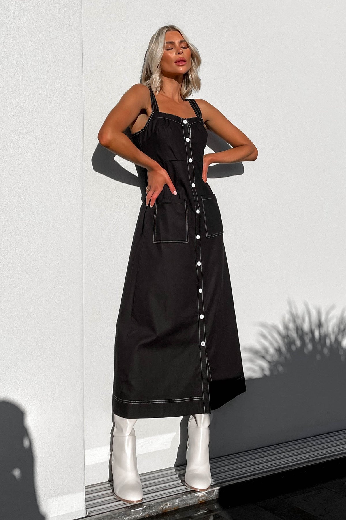 Ottile Dress, BLACK, DRESS, DRESSES, MAXI DRESS, MIDI DRESS, new arrivals, VISCOSE AND LINEN AND COTTON AND POLYESTER, , -MISHKAH