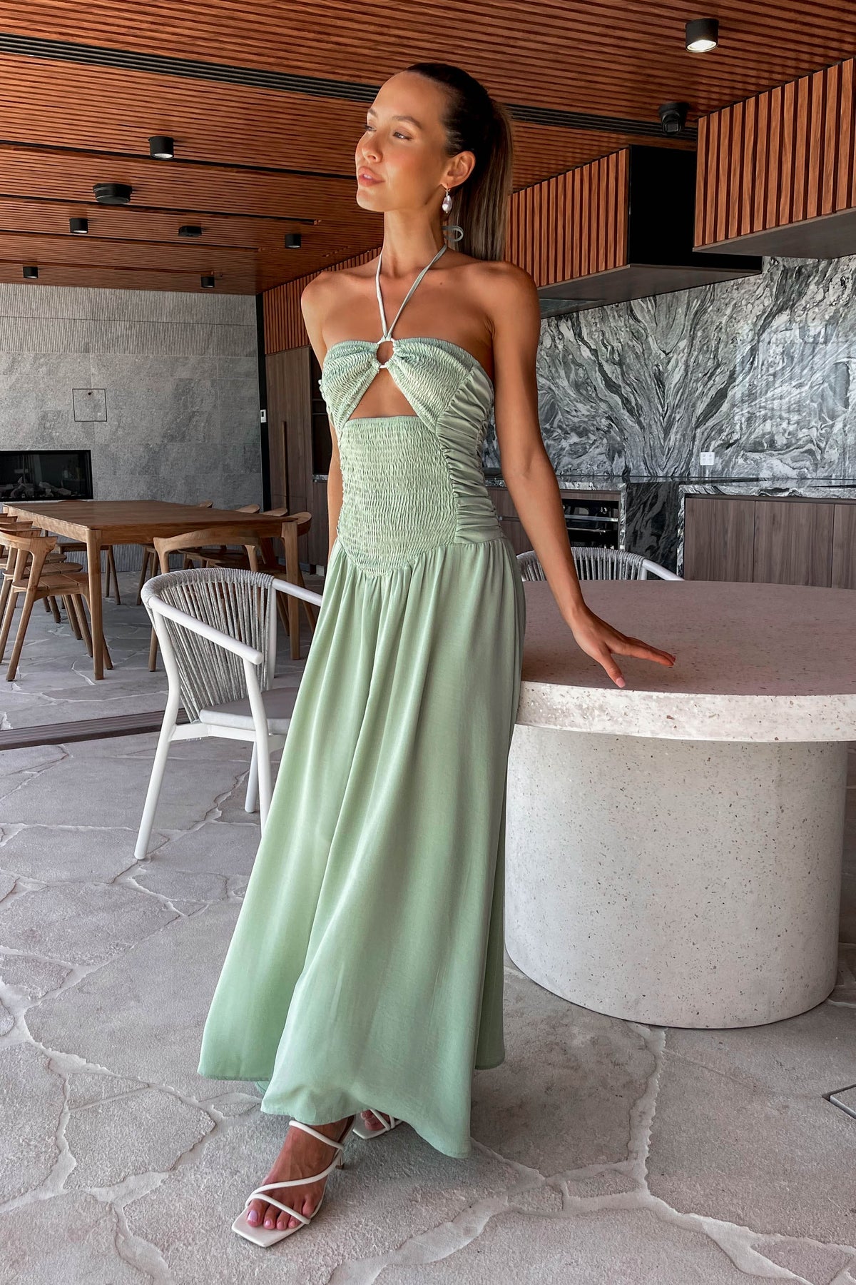 Ottio Dress, DRESS, DRESSES, GREEN, MAXI DRESS, new arrivals, POLYESTER, , -MISHKAH