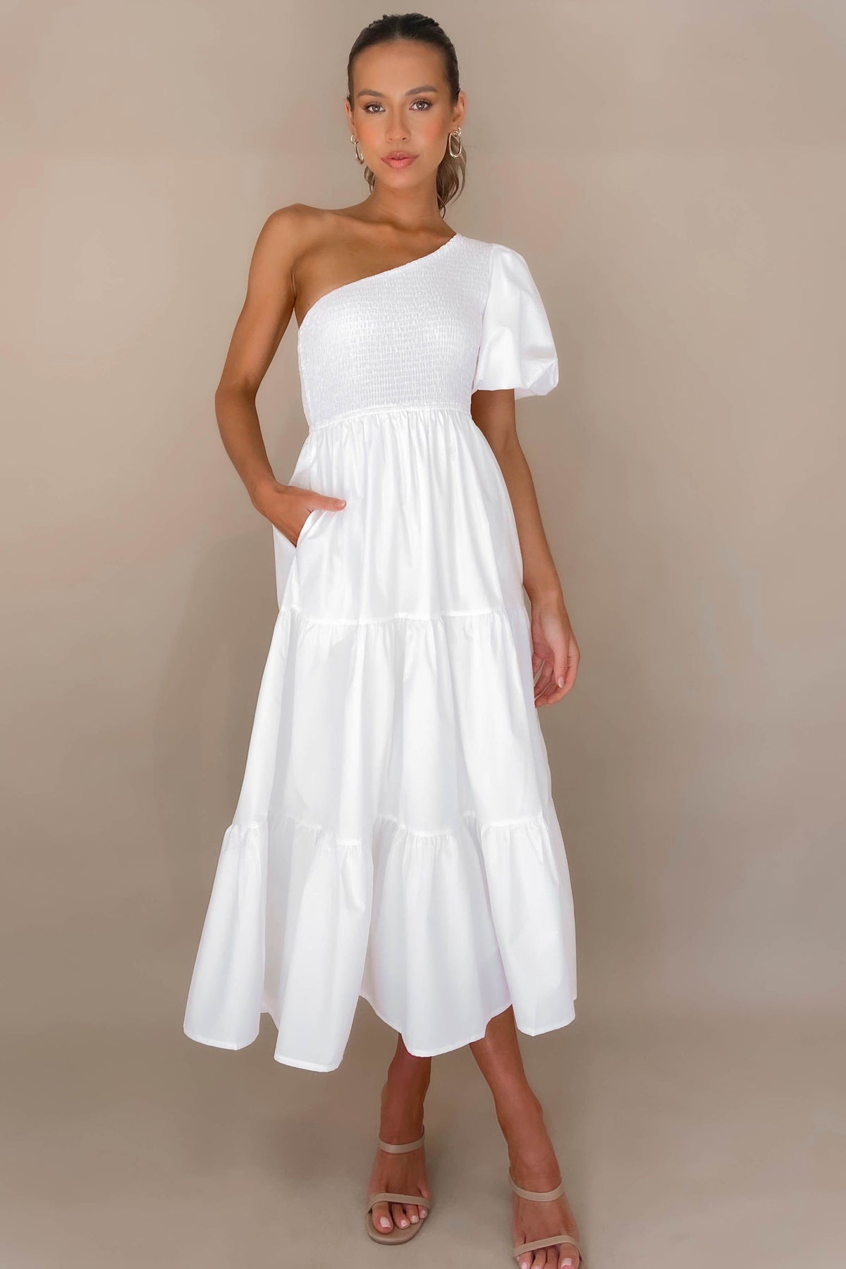 Parrish Dress, COTTON &amp; RAYON, COTTON AND RAYON, DRESS, DRESSES, MIDI DRESS, RAYON &amp; COTTON, RAYON AND COTTON, WHITE, , -MISHKAH