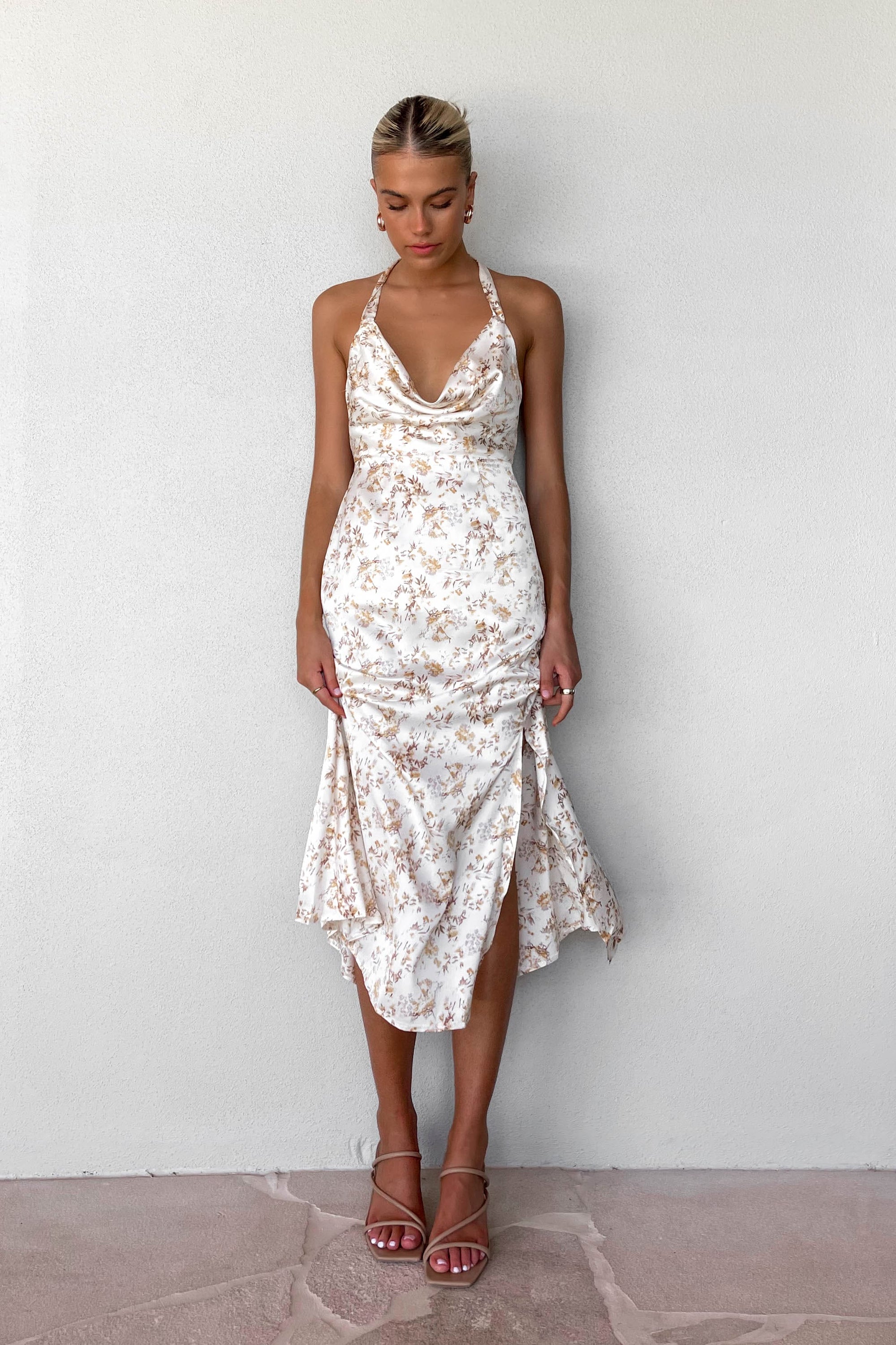 Pattion Dress, CREAM, DRESS, DRESSES, FLORAL, FLORALS, MIDI DRESS, new arrivals, POLYESTER, , -MISHKAH