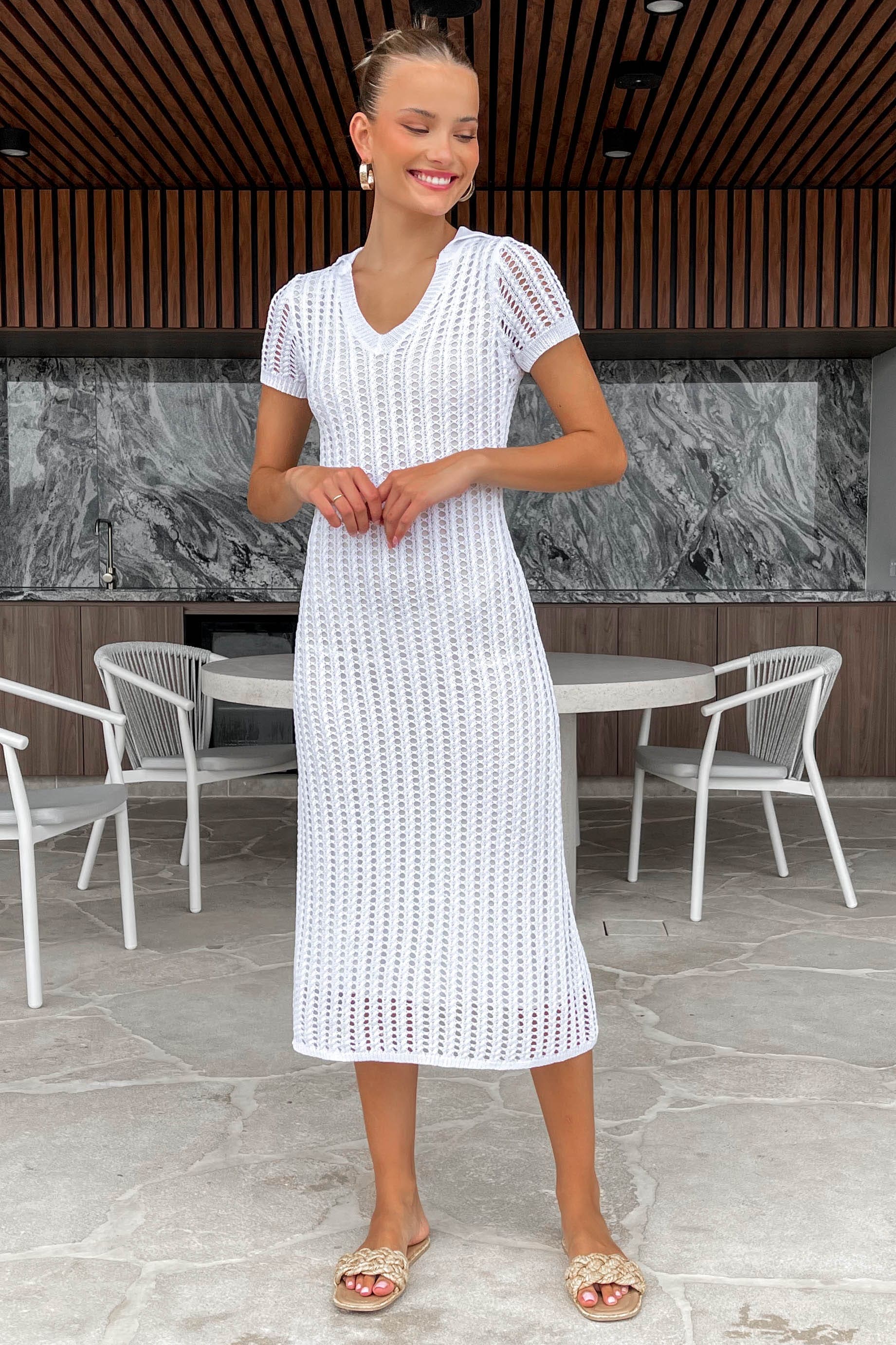 Pauley Dress, CROCHET, DRESS, DRESSES, MIDI DRESS, new arrivals, POLYESTER, WHITE, , -MISHKAH