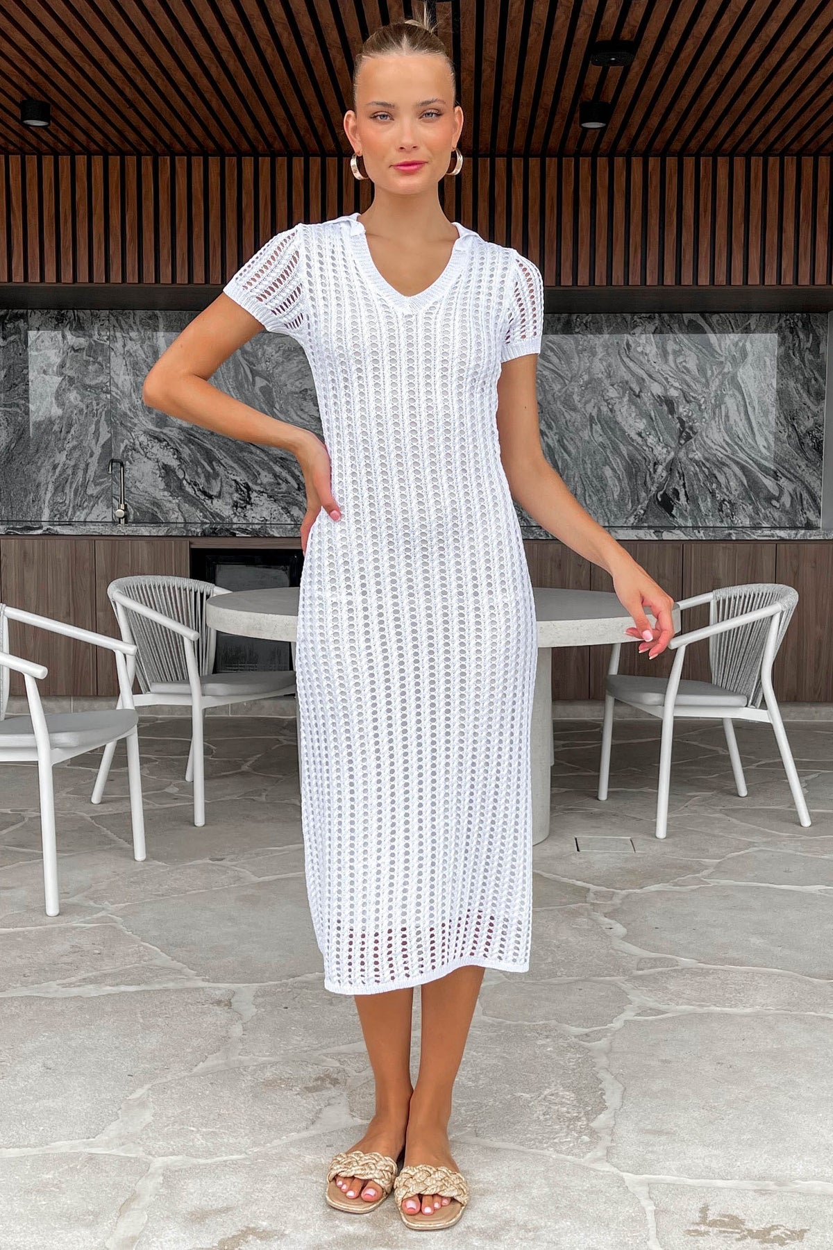 Pauley Dress, CROCHET, DRESS, DRESSES, MIDI DRESS, new arrivals, POLYESTER, WHITE, , -MISHKAH