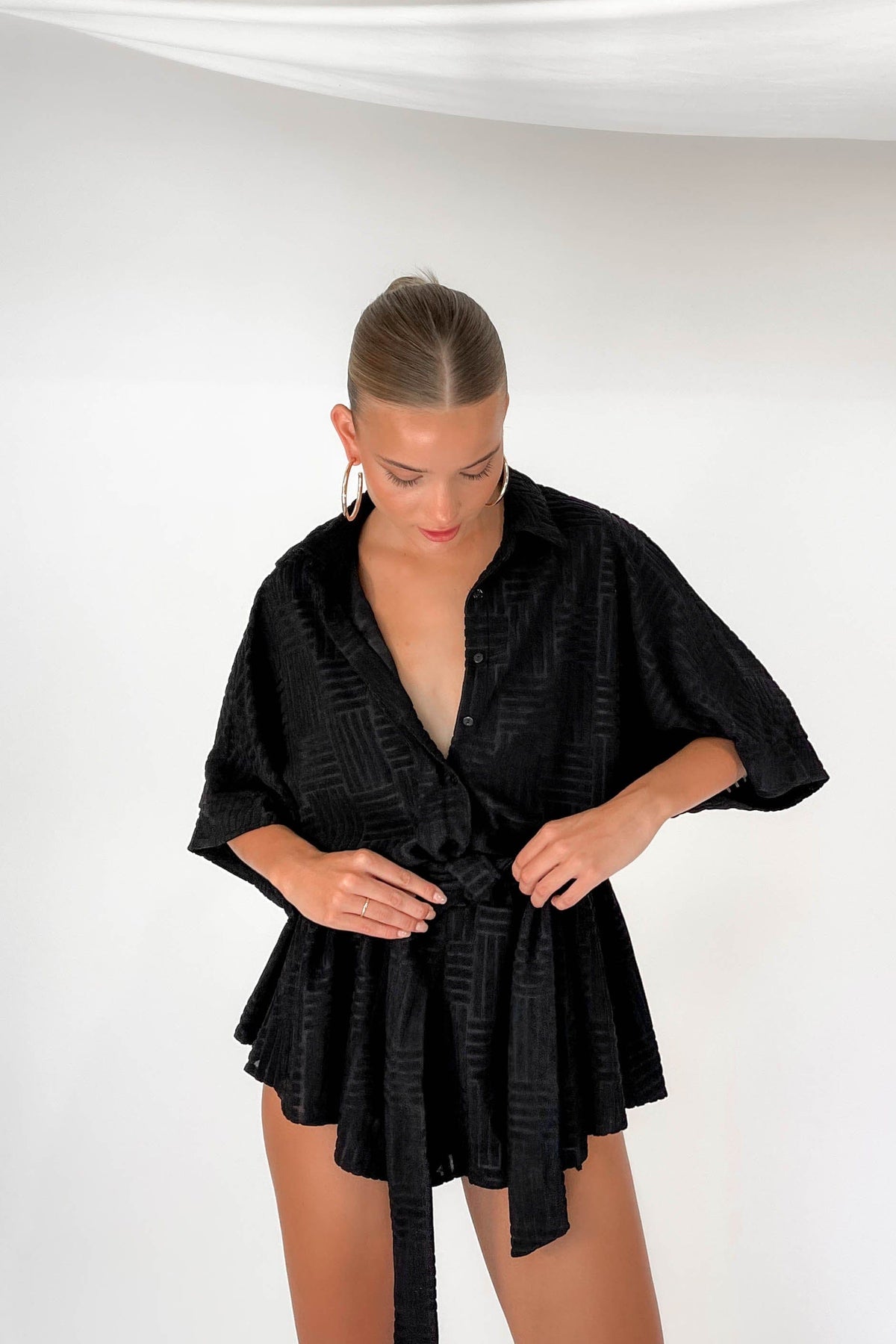 Perrey Playsuit, BLACK, new arrivals, PLAYSUIT, PLAYSUITS, POLYESTER &amp; SPANDEX, POLYESTER AND SPANDEX, SPANDEX AND POLYESTER, , -MISHKAH