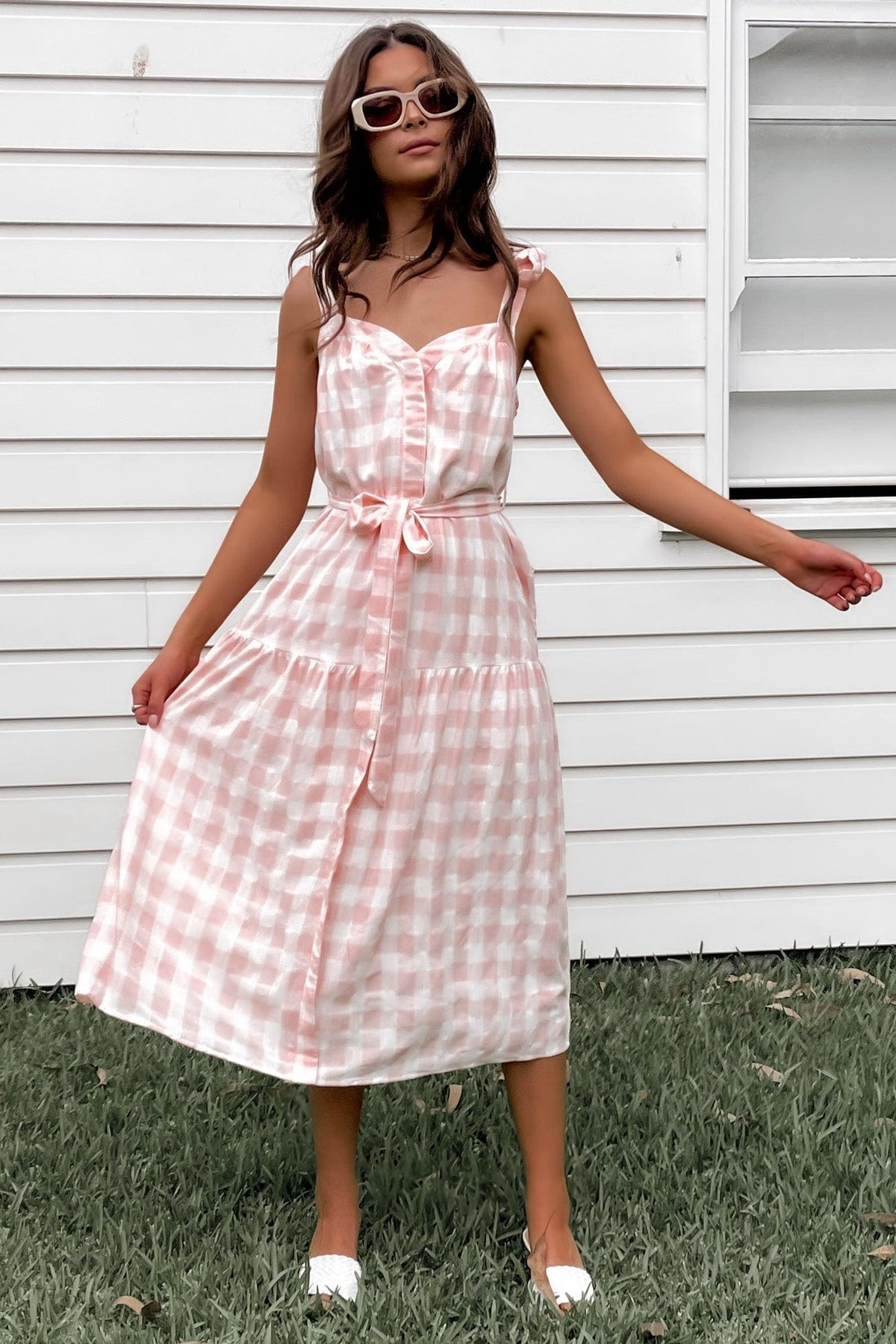 Places To Be Dress, BUTTON UP, CHECK, COTTON, DRESS, DRESSES, MIDI DRESS, PINK, POLYESTER, PRINT, Sale, TIE UP STRAPS, WAIST TIE, Places To Be Dress only $66.00 @ MISHKAH ONLINE FASHION BOUTIQUE, Shop The Latest Women&#39;s Dresses - Our New Places To Be Dress is only $66.00, @ MISHKAH ONLINE FASHION BOUTIQUE-MISHKAH
