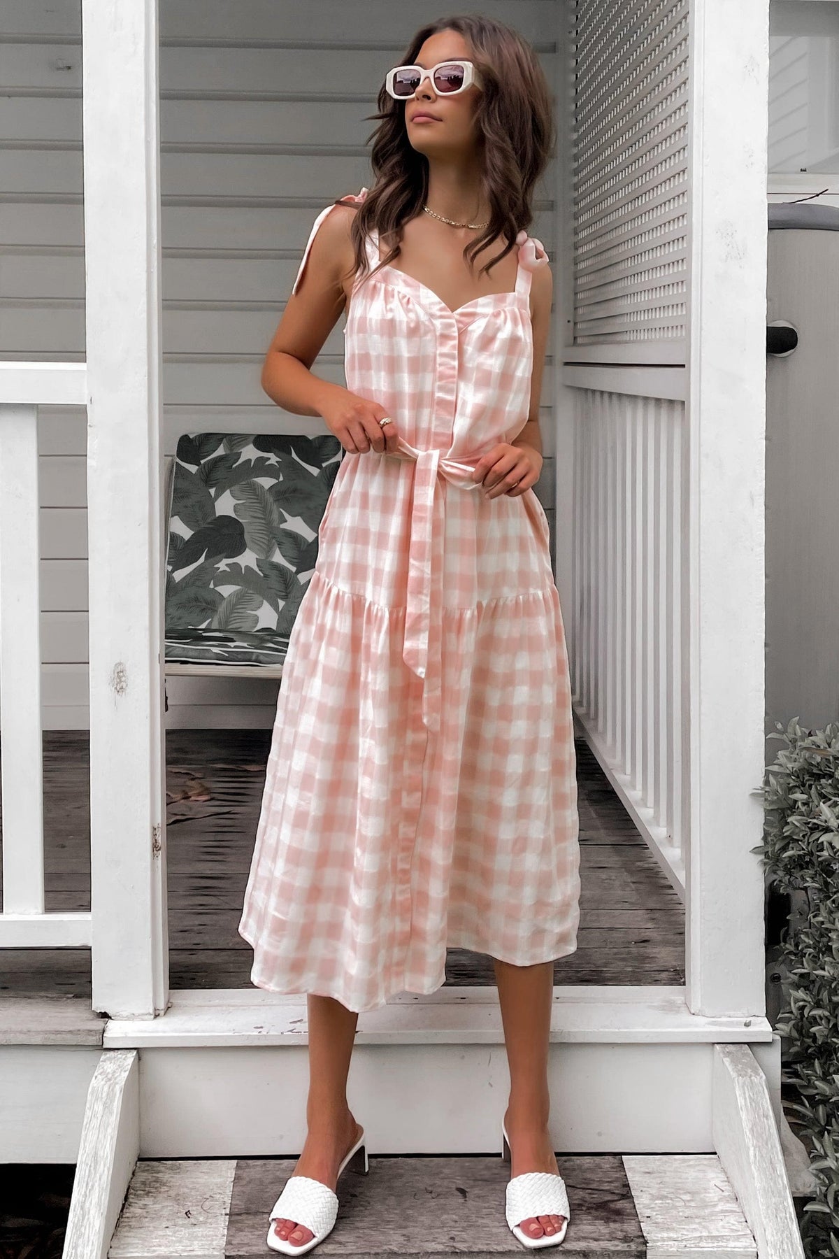 Places To Be Dress, BUTTON UP, CHECK, COTTON, DRESS, DRESSES, MIDI DRESS, PINK, POLYESTER, PRINT, Sale, TIE UP STRAPS, WAIST TIE, Places To Be Dress only $66.00 @ MISHKAH ONLINE FASHION BOUTIQUE, Shop The Latest Women&#39;s Dresses - Our New Places To Be Dress is only $66.00, @ MISHKAH ONLINE FASHION BOUTIQUE-MISHKAH