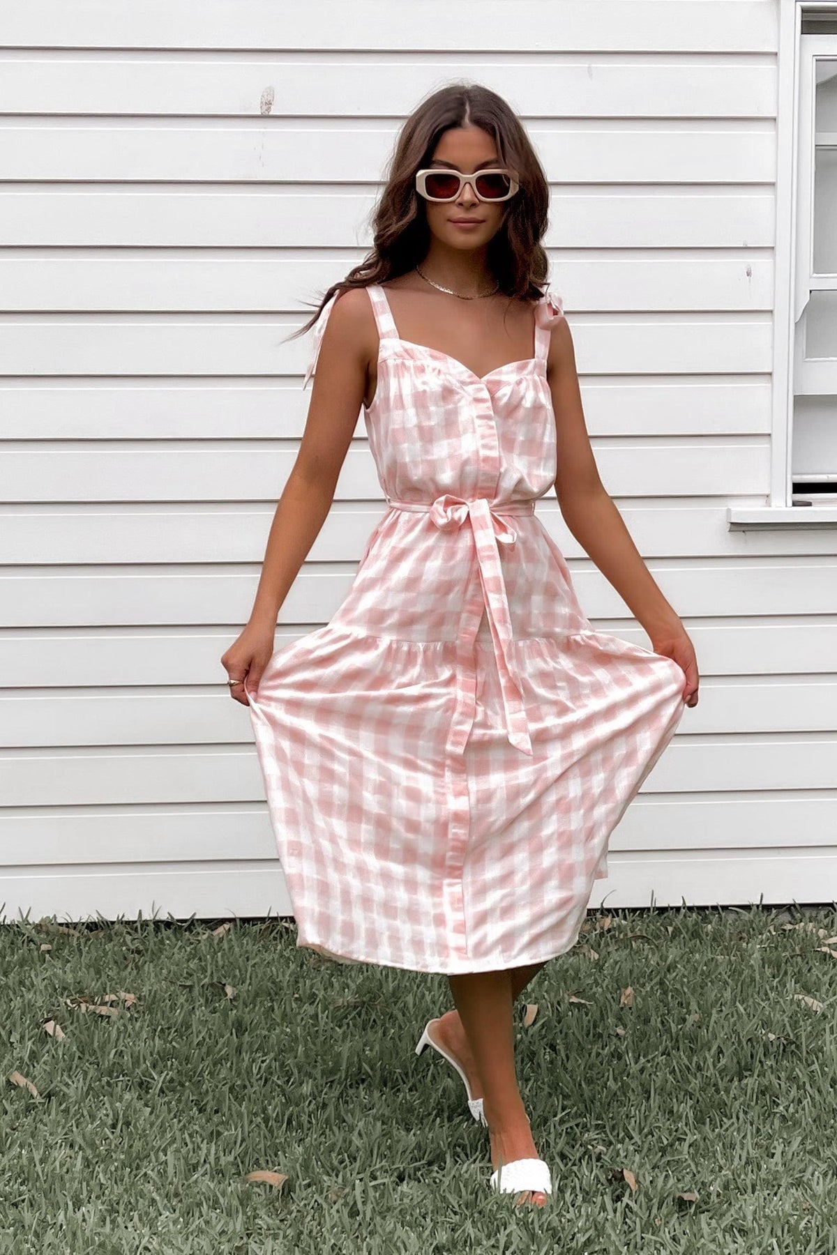 Places To Be Dress, BUTTON UP, CHECK, COTTON, DRESS, DRESSES, MIDI DRESS, PINK, POLYESTER, PRINT, Sale, TIE UP STRAPS, WAIST TIE, Places To Be Dress only $66.00 @ MISHKAH ONLINE FASHION BOUTIQUE, Shop The Latest Women&#39;s Dresses - Our New Places To Be Dress is only $66.00, @ MISHKAH ONLINE FASHION BOUTIQUE-MISHKAH
