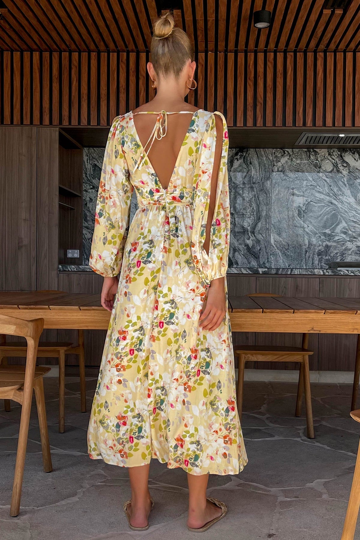 Ramonie Dress, DRESS, DRESSES, FLORAL, FLORALS, LONG SLEEVE, MAXI DRESS, new arrivals, RAYON, YELLOW, , -MISHKAH