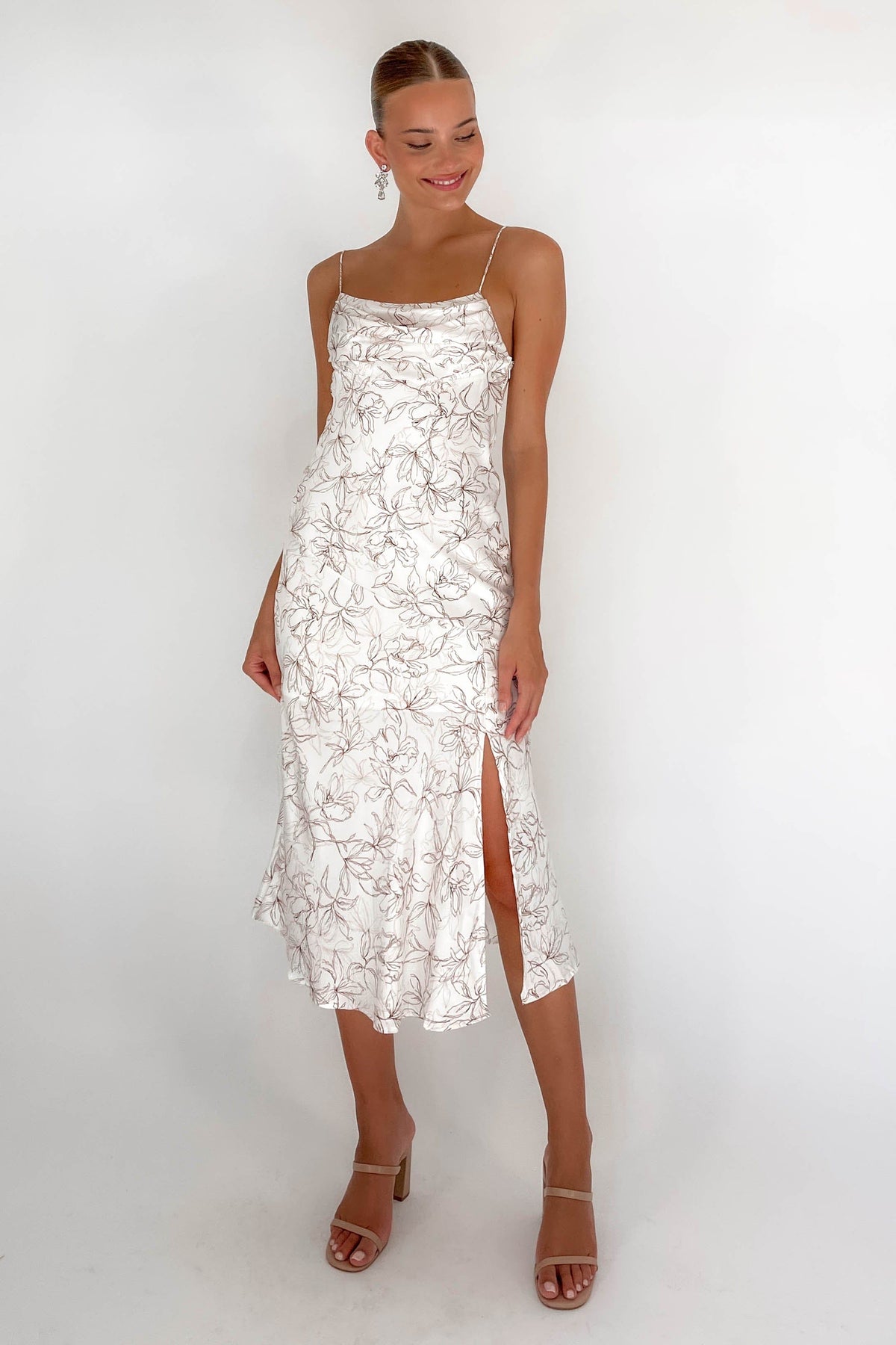 Roselani Dress, DRESS, DRESSES, FLORAL, FLORALS, MIDI DRESS, new arrivals, POLYESTER, WHITE, , -MISHKAH