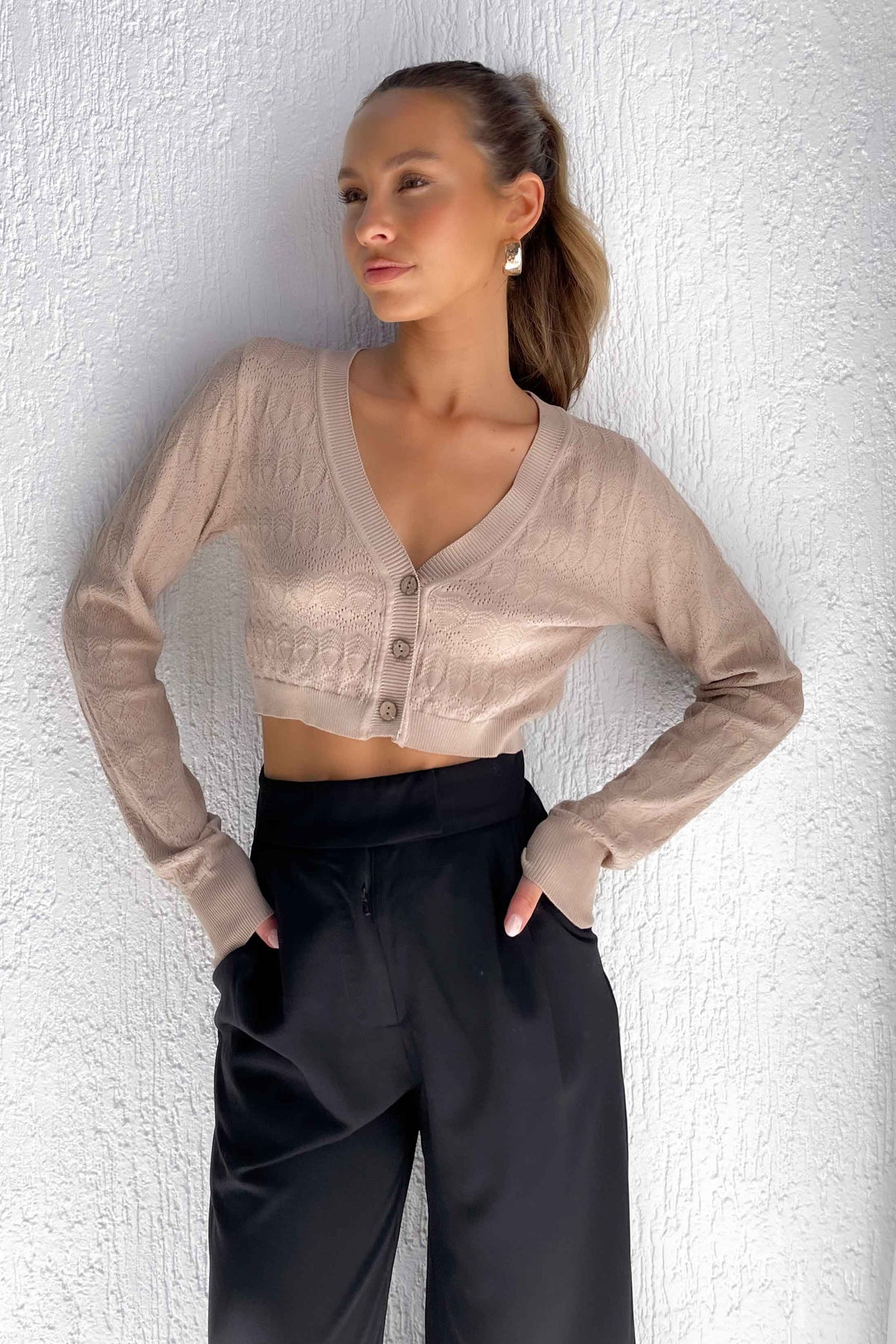 Saidie Top, BEIGE, COTTON AND POLYESTER, CROP TOPS, LONG SLEEVE, new arrivals, POLYESTER &amp; COTTON, POLYESTER AND COTTON, TOPS, , -MISHKAH