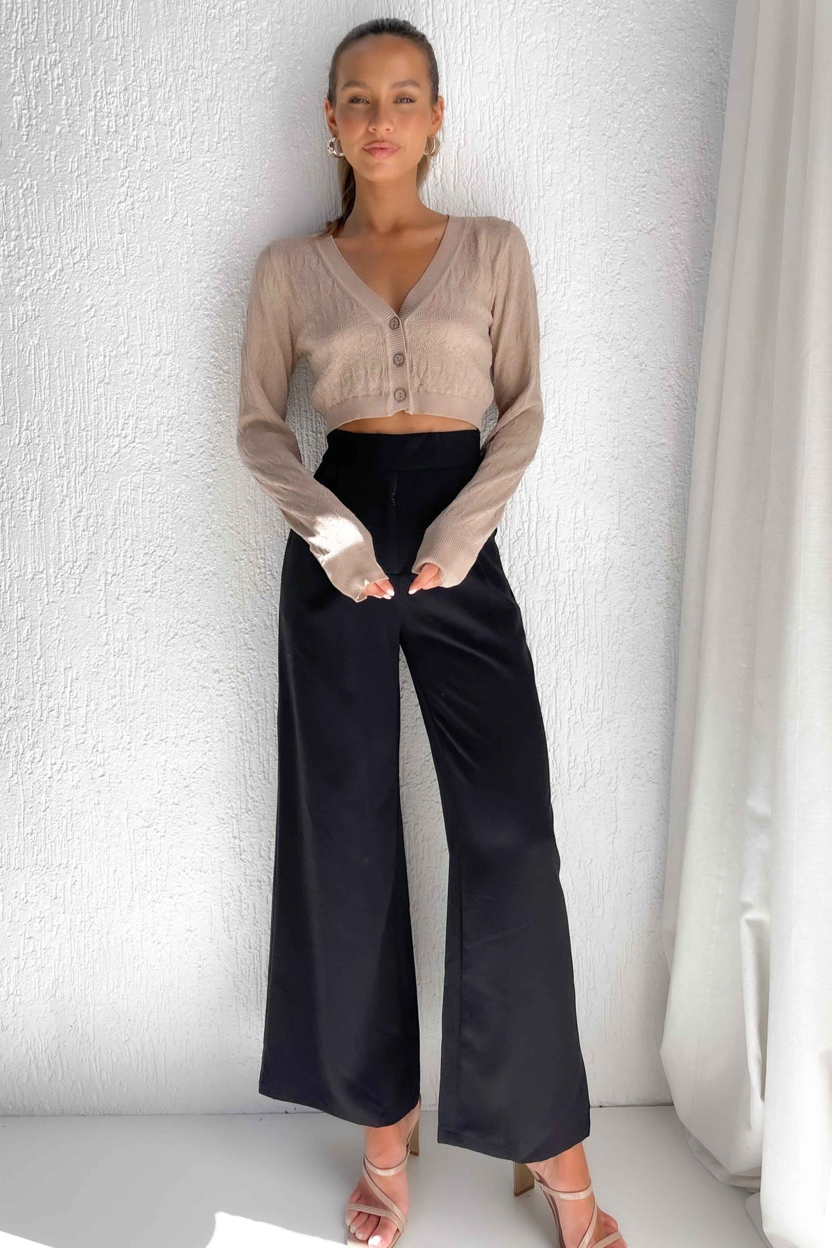 Saidie Top, BEIGE, COTTON AND POLYESTER, CROP TOPS, LONG SLEEVE, new arrivals, POLYESTER &amp; COTTON, POLYESTER AND COTTON, TOPS, , -MISHKAH